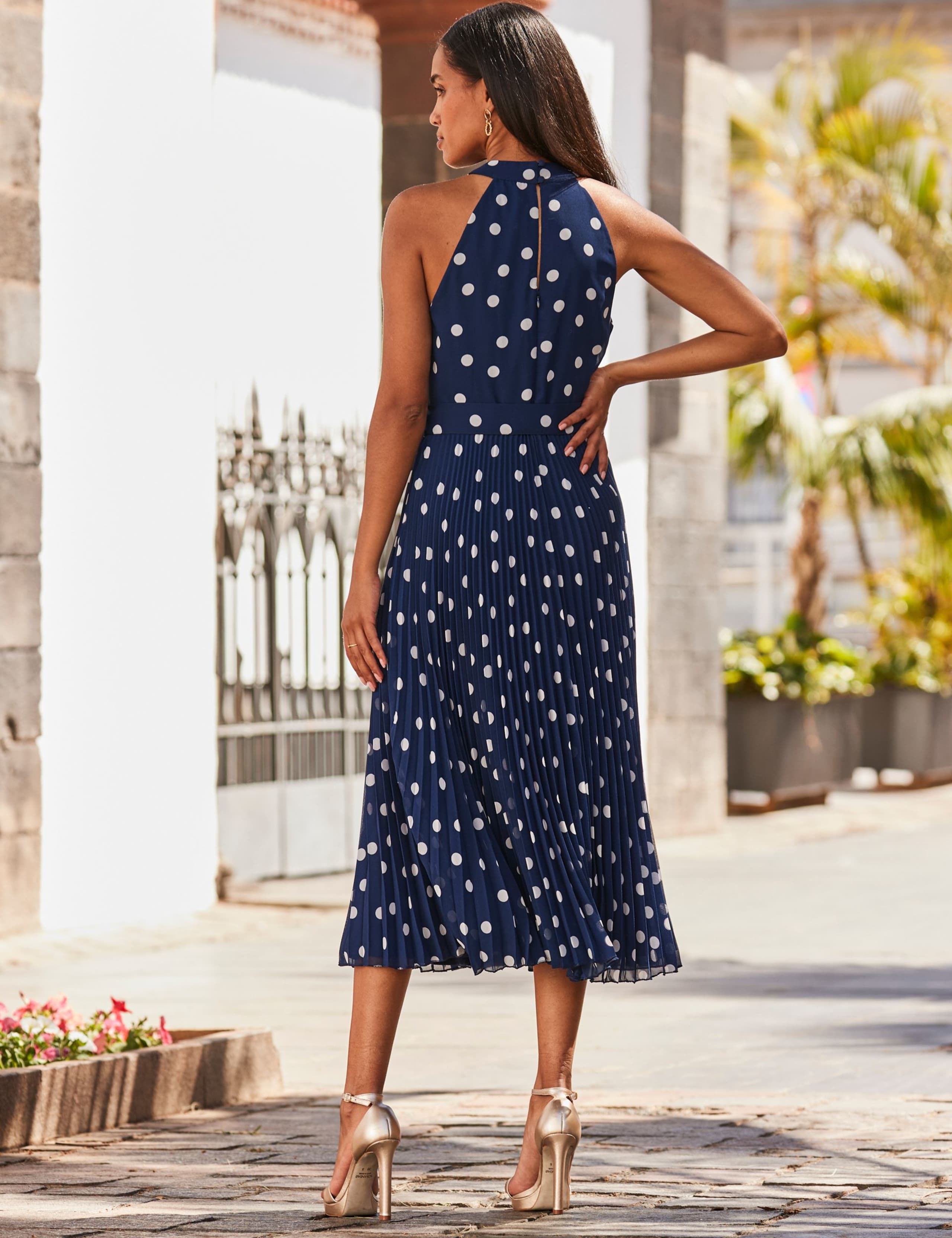 Spot Print Halter Neck Midi Skater Dress 3 of 4