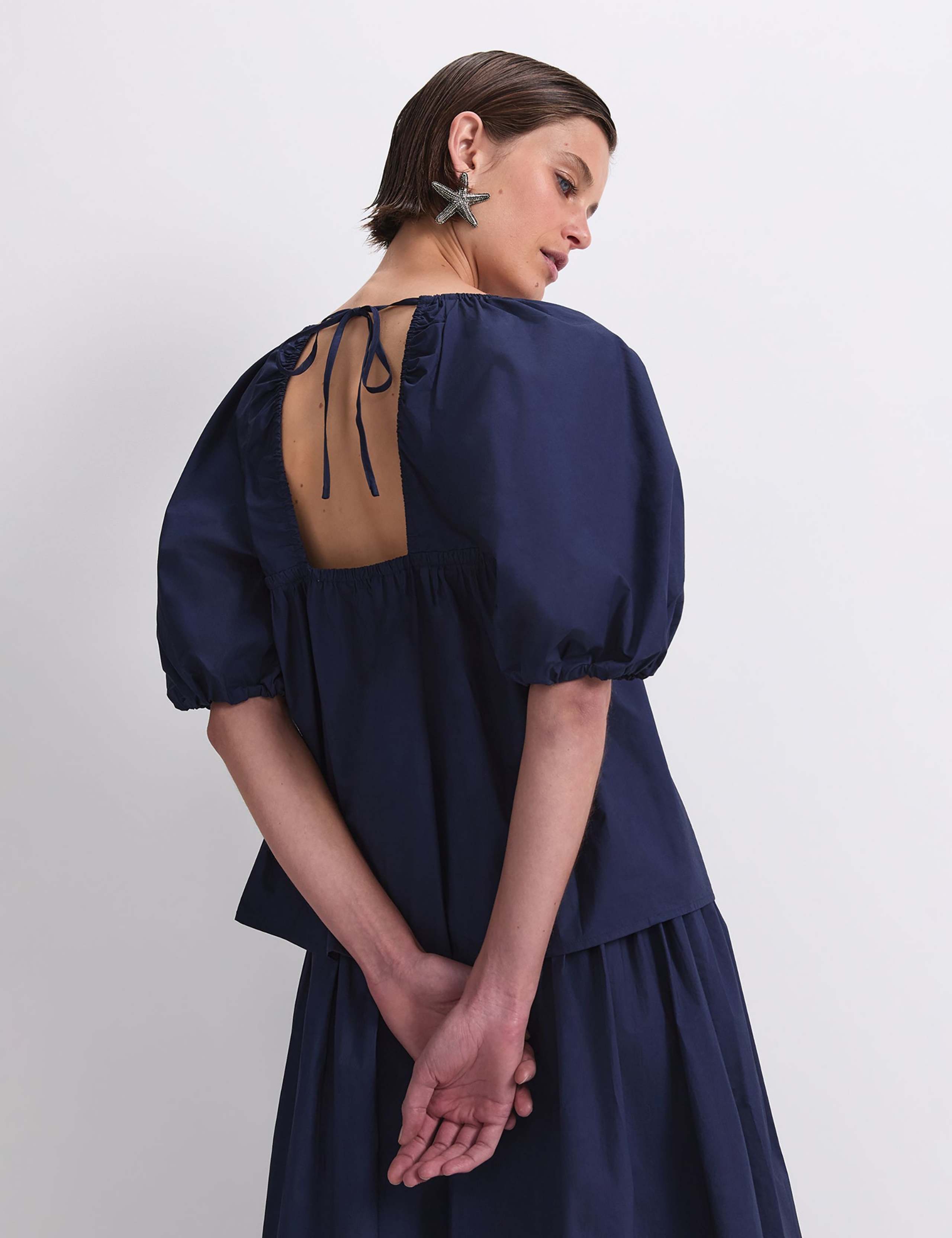 Pure Cotton Tie Neck Blouse 6 of 6