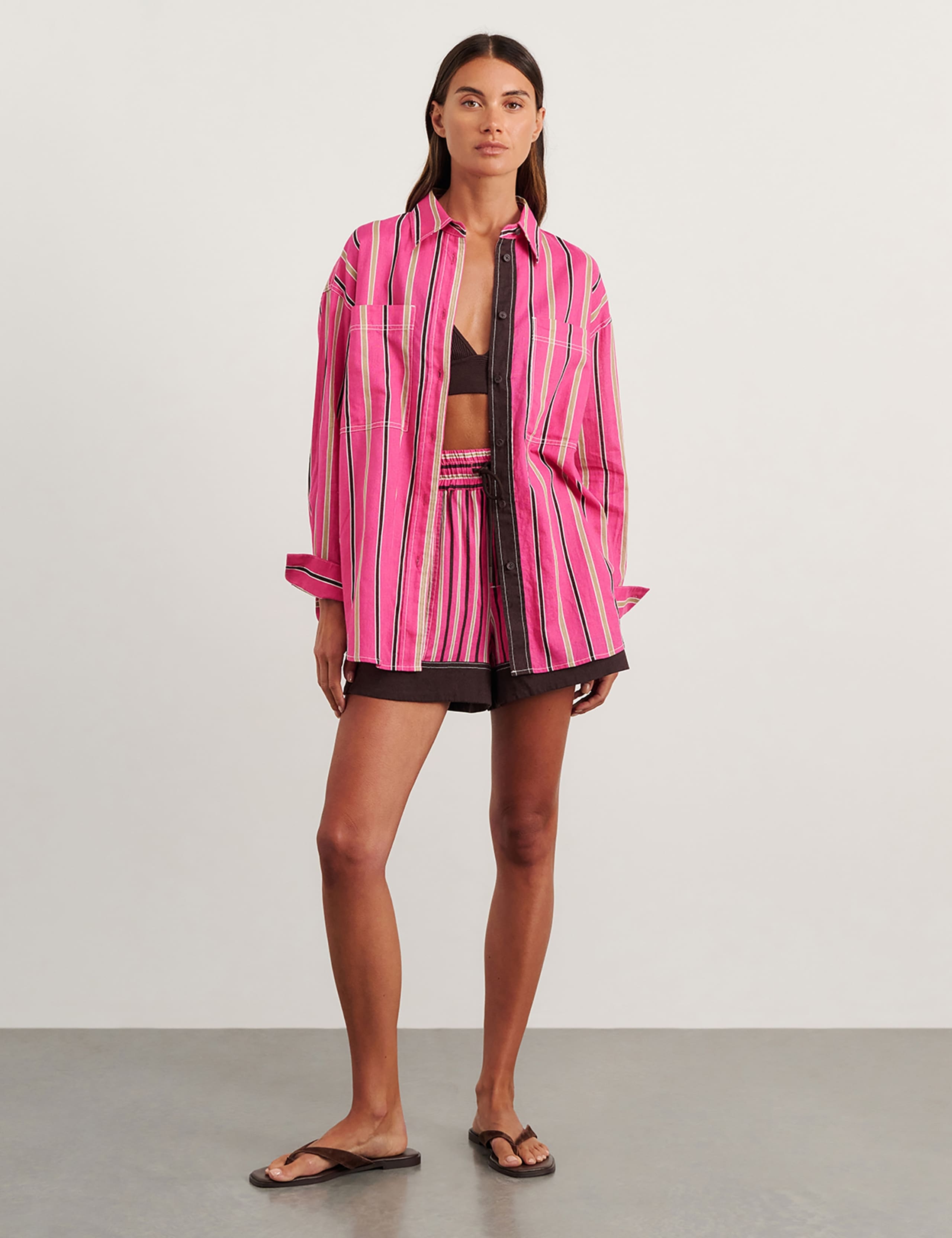 Linen Rich Striped High Waisted Shorts 2 of 6