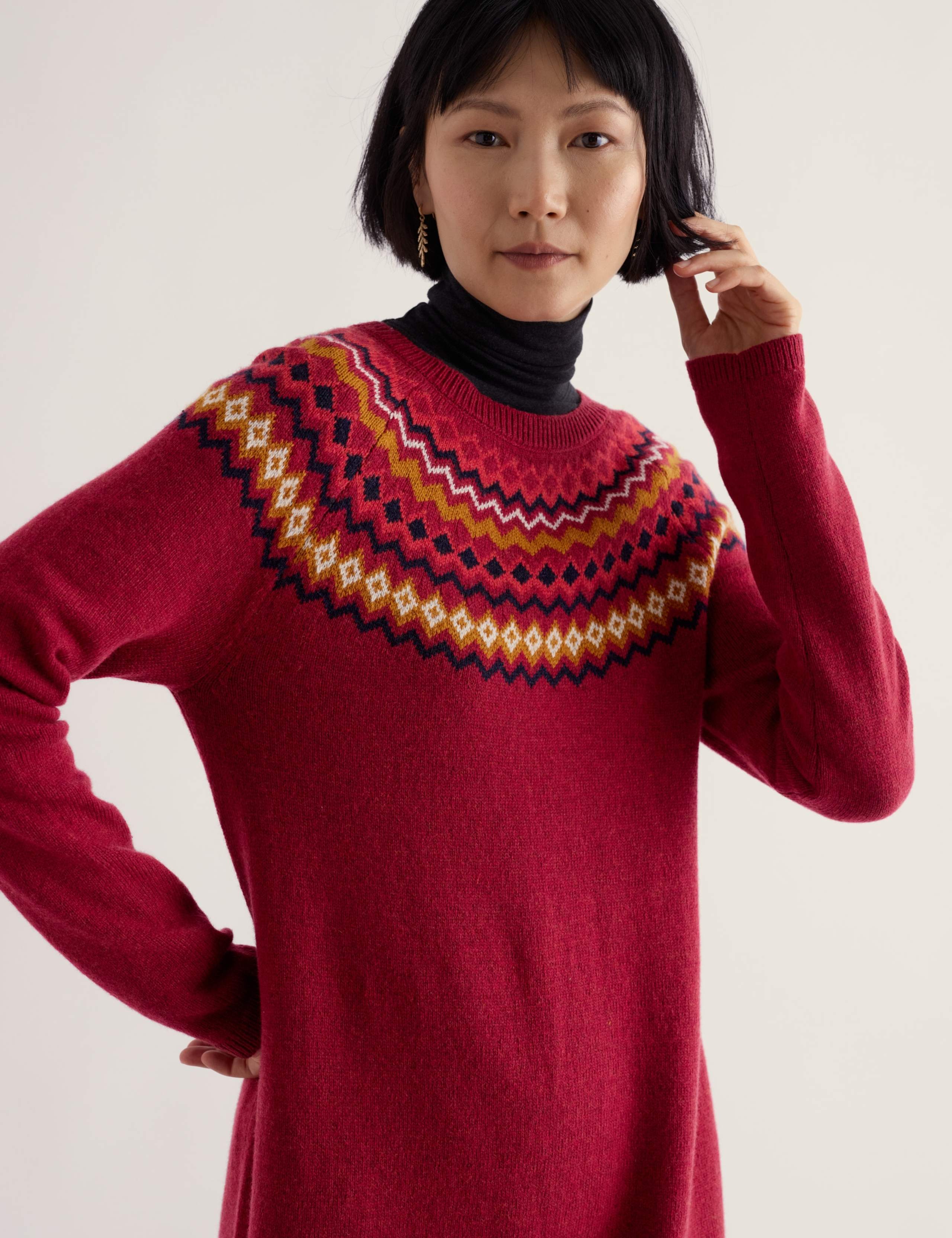 Fair Isle Crew Neck Jumper Dress with Merino Wool 4 of 5