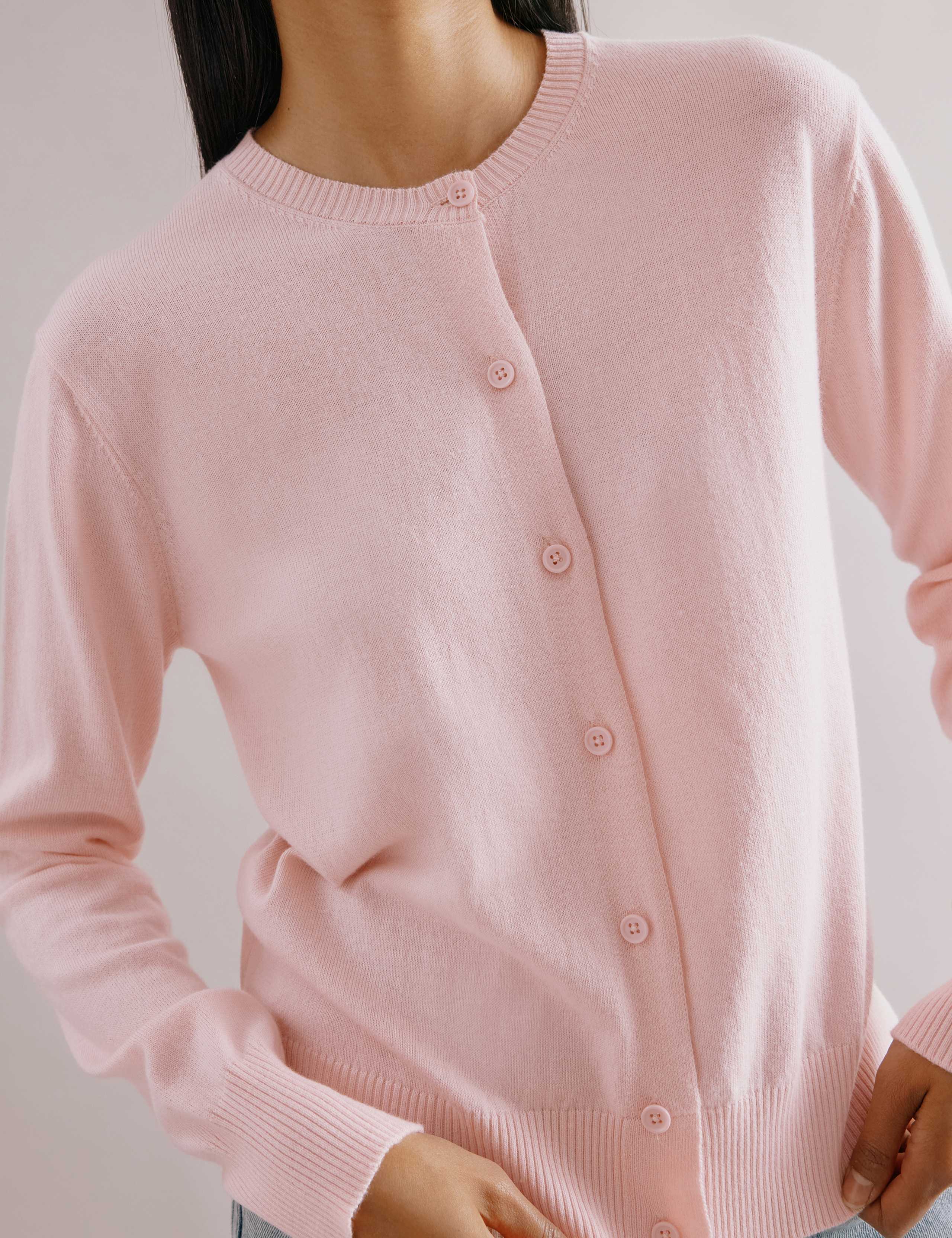 Cotton Blend Crew Neck Cardigan with Wool 5 of 5