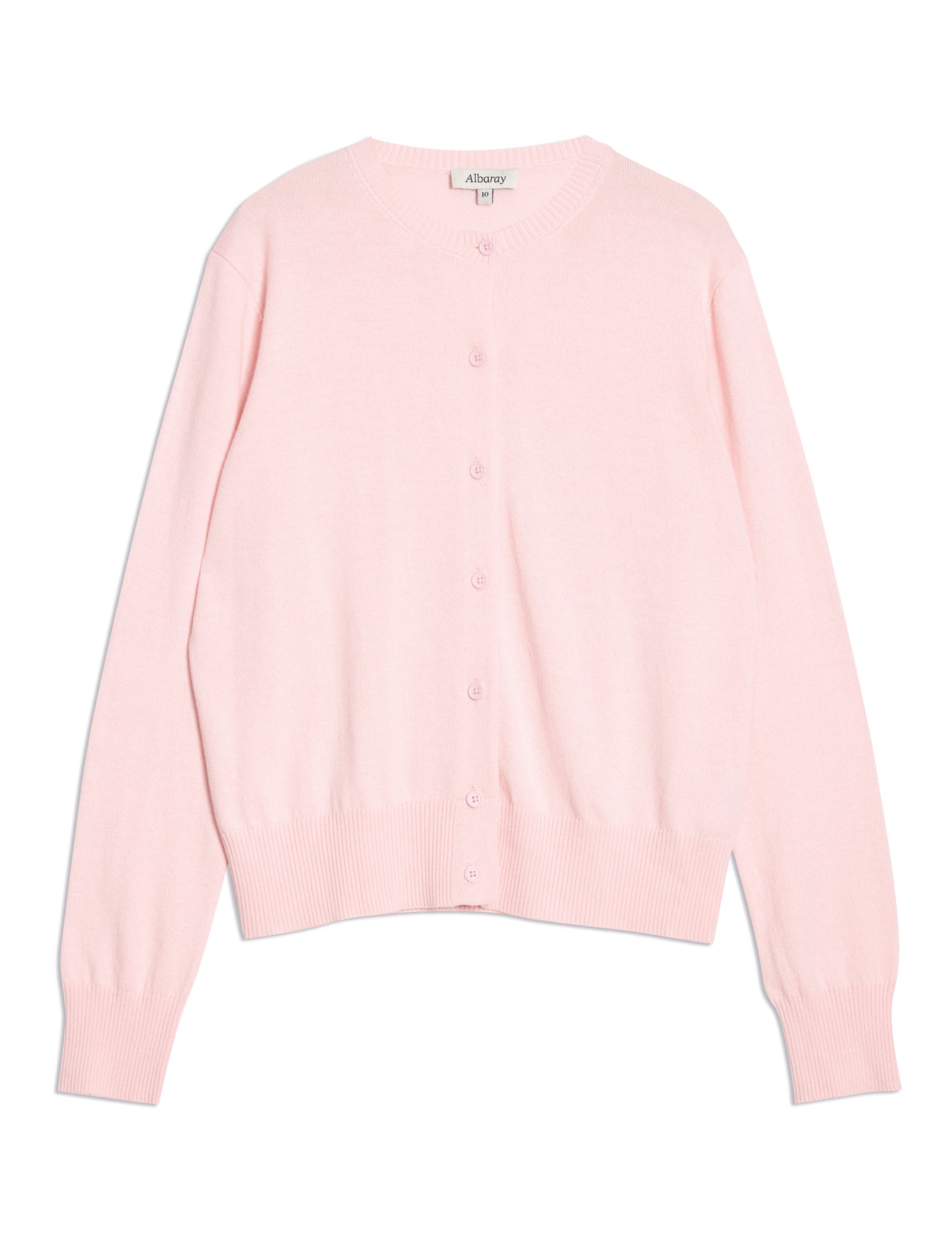 Cotton Blend Crew Neck Cardigan with Wool 2 of 5