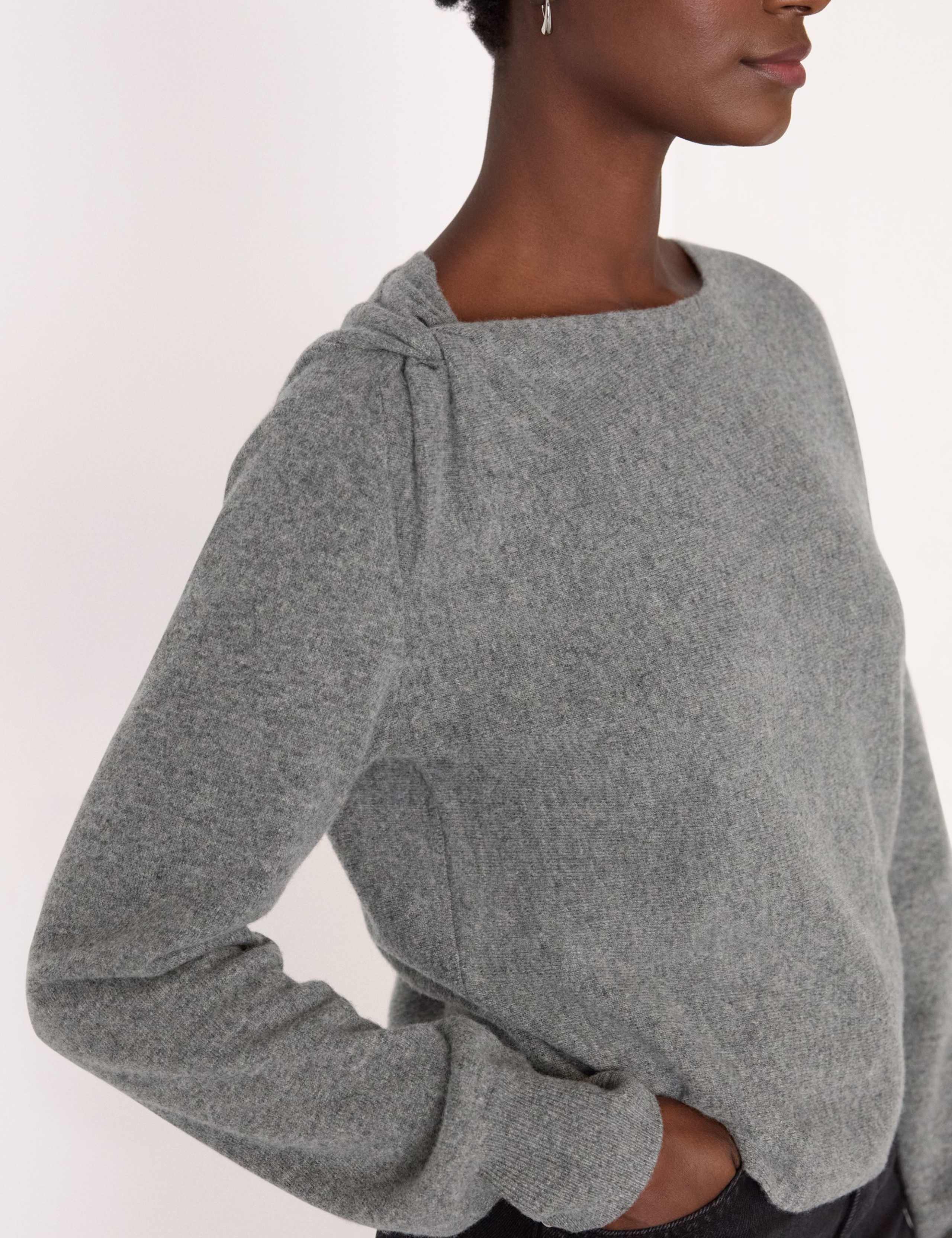 Pure Wool Textured Slash Neck Jumper 4 of 4