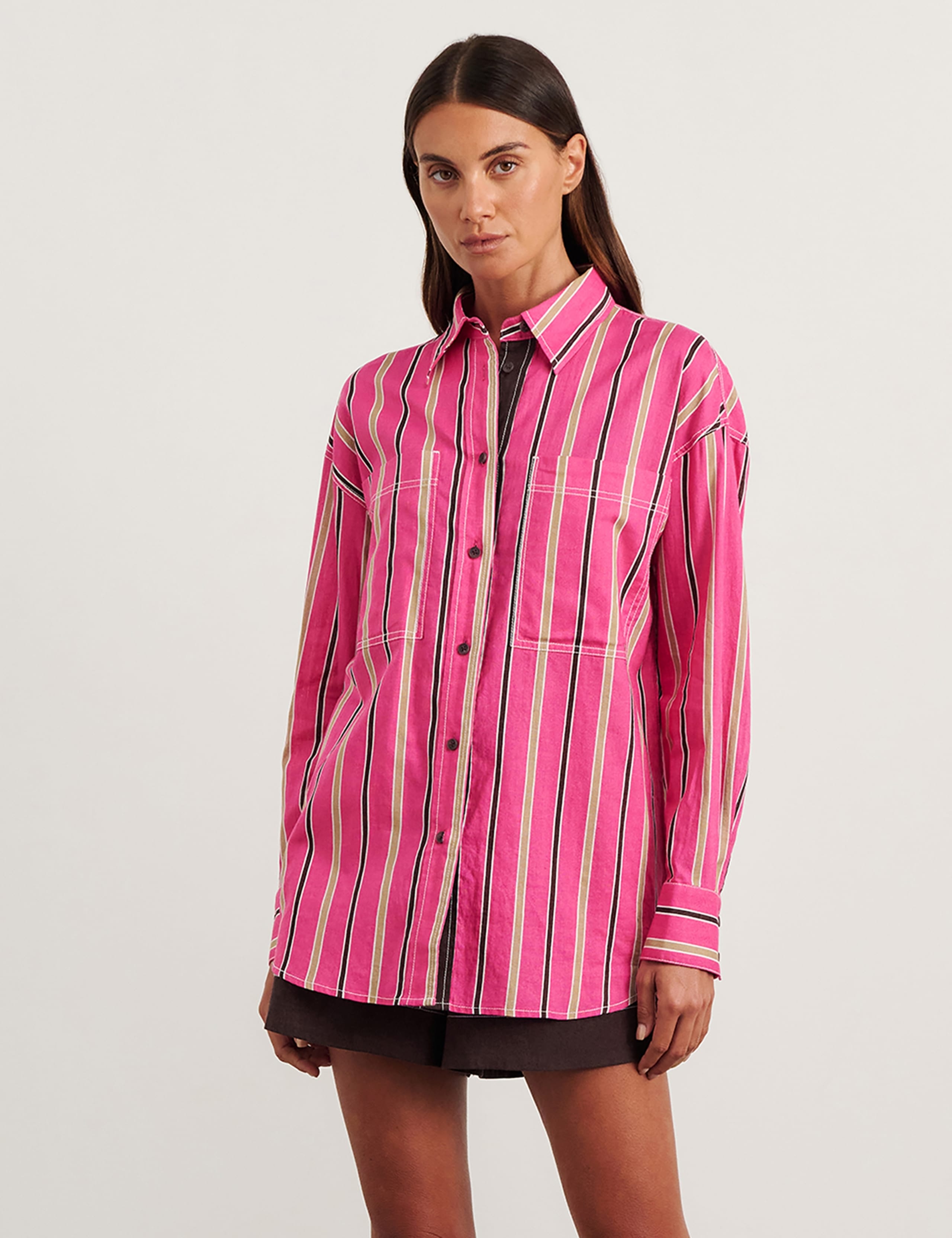 Linen Rich Striped Oversized Shirt 3 of 8