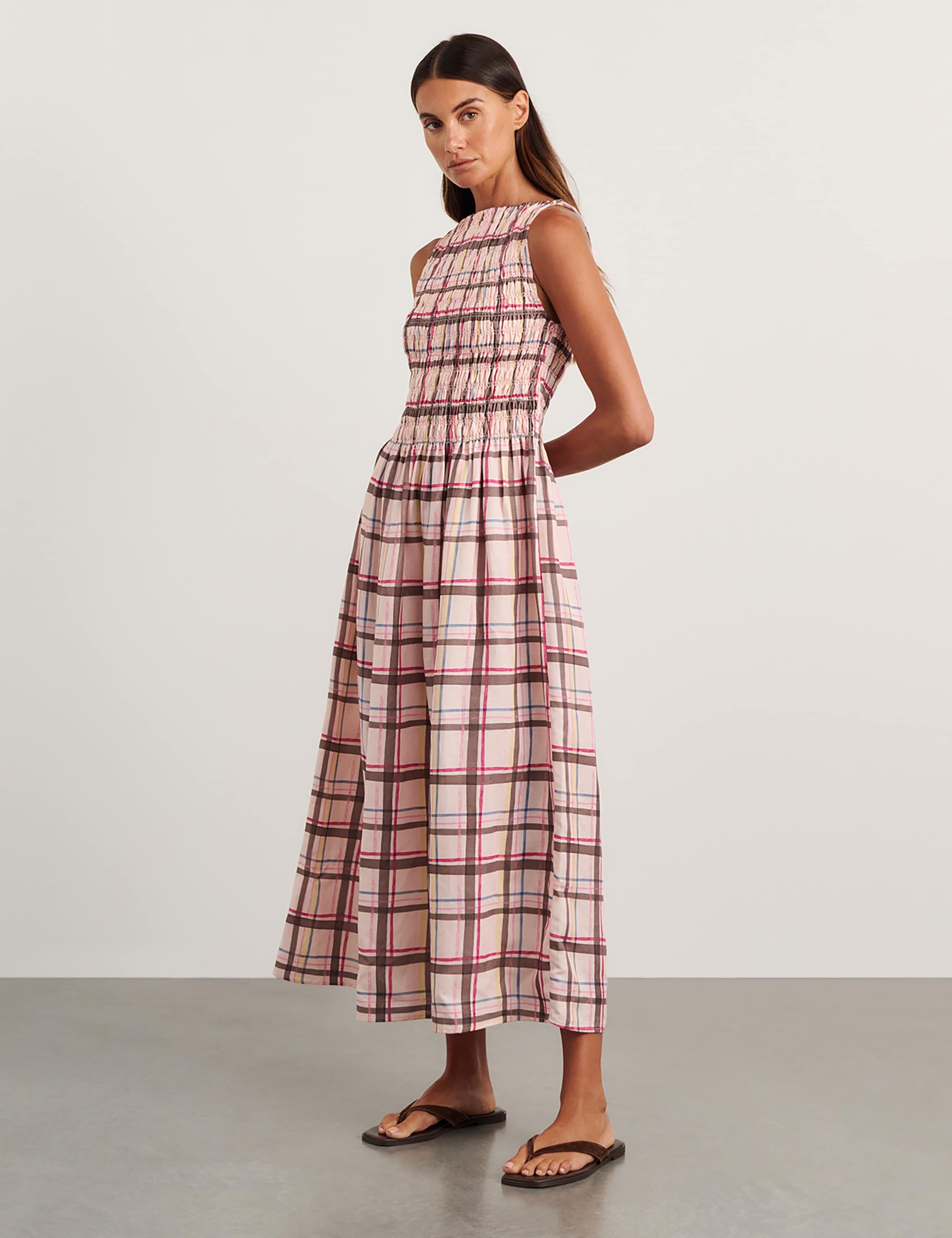 Lyocell Rich Painterly Checked Maxi Dress 3 of 7