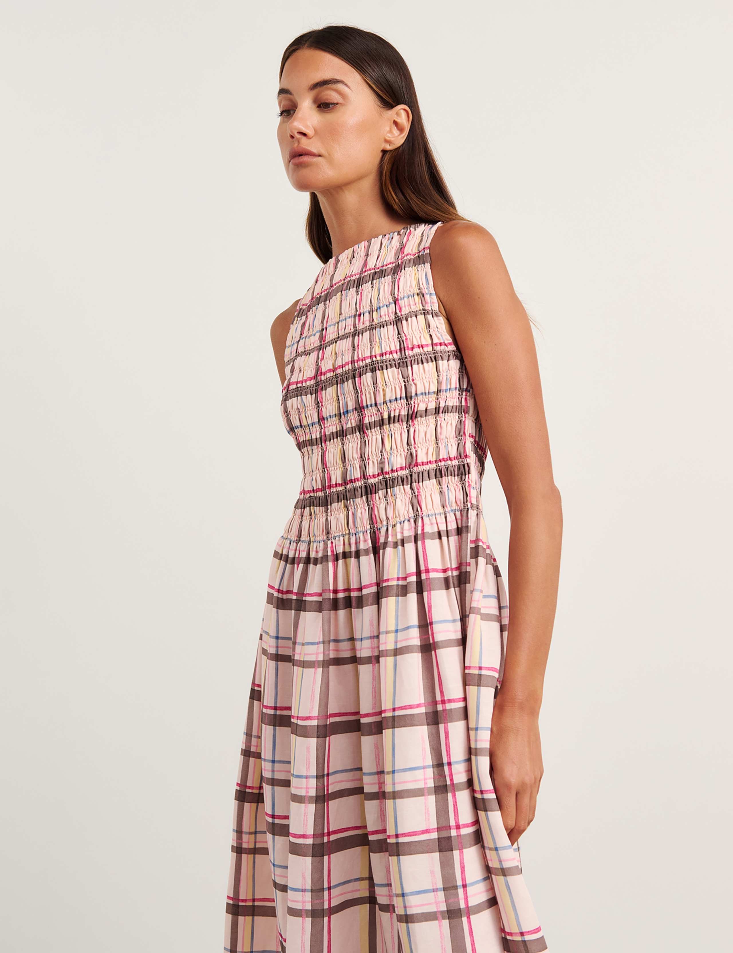 Lyocell Rich Painterly Checked Maxi Dress 6 of 7