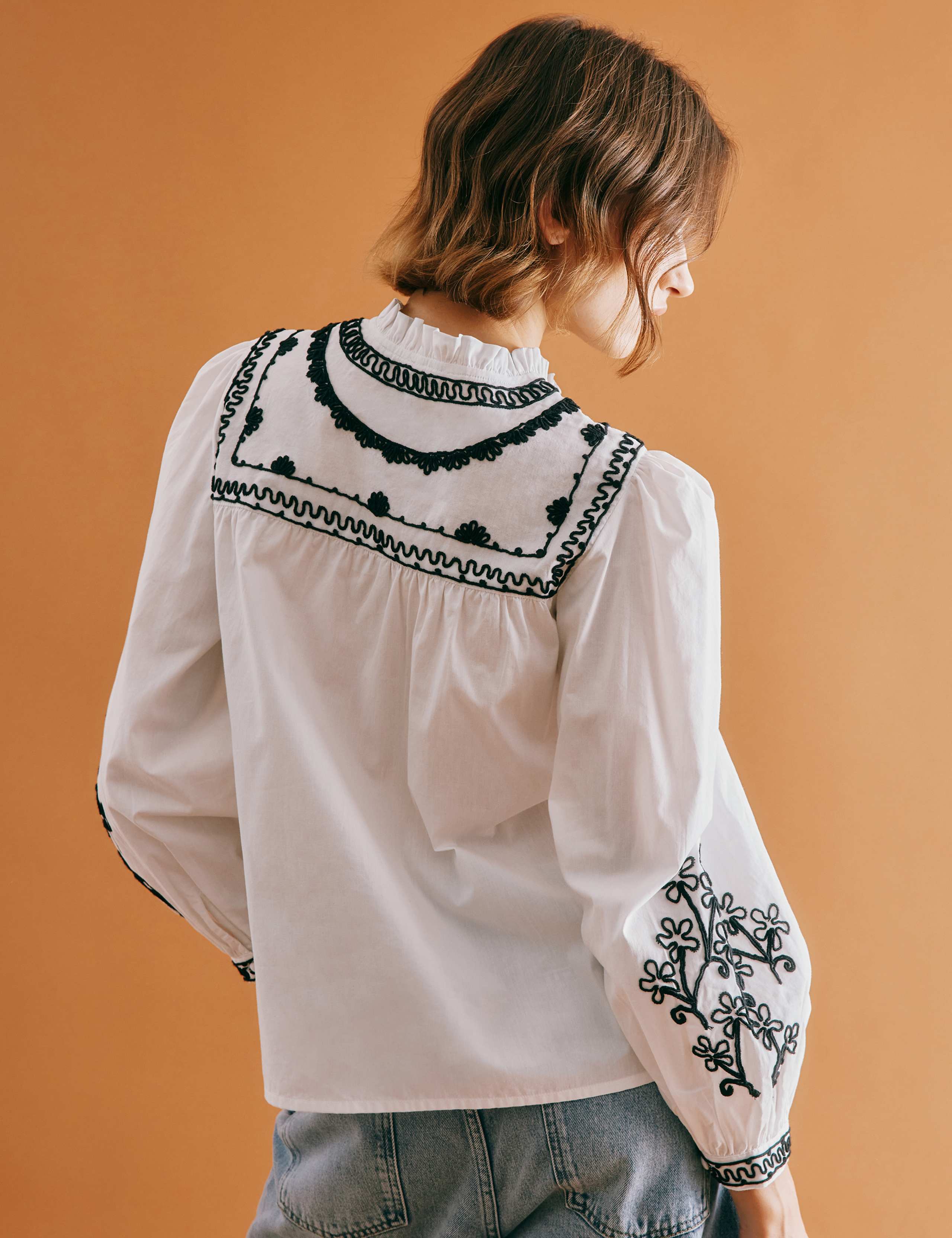 Pure Cotton Embroidered Crew Neck Blouse 4 of 5