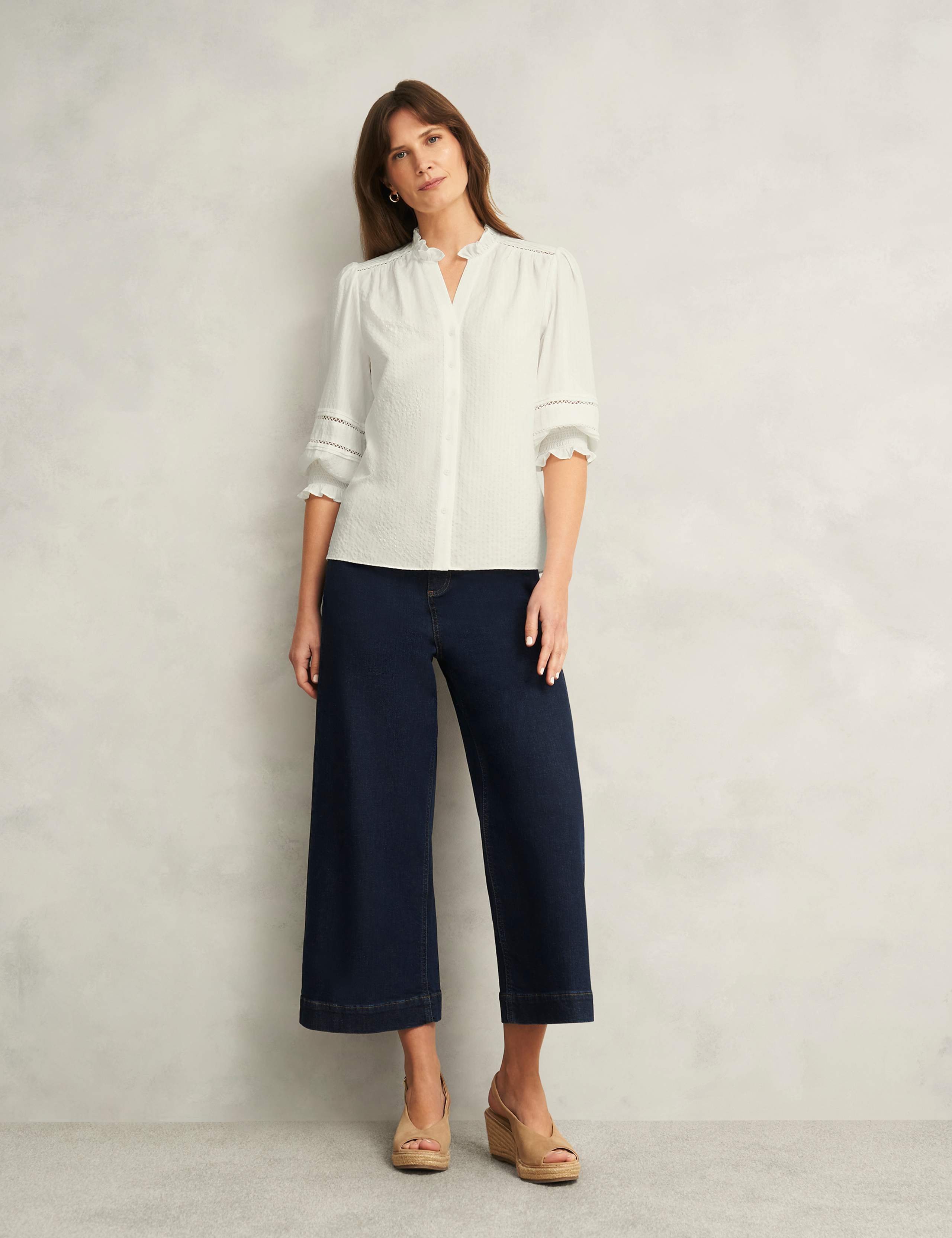 Cotton Blend Frill Detail Broderie Blouse 3 of 8