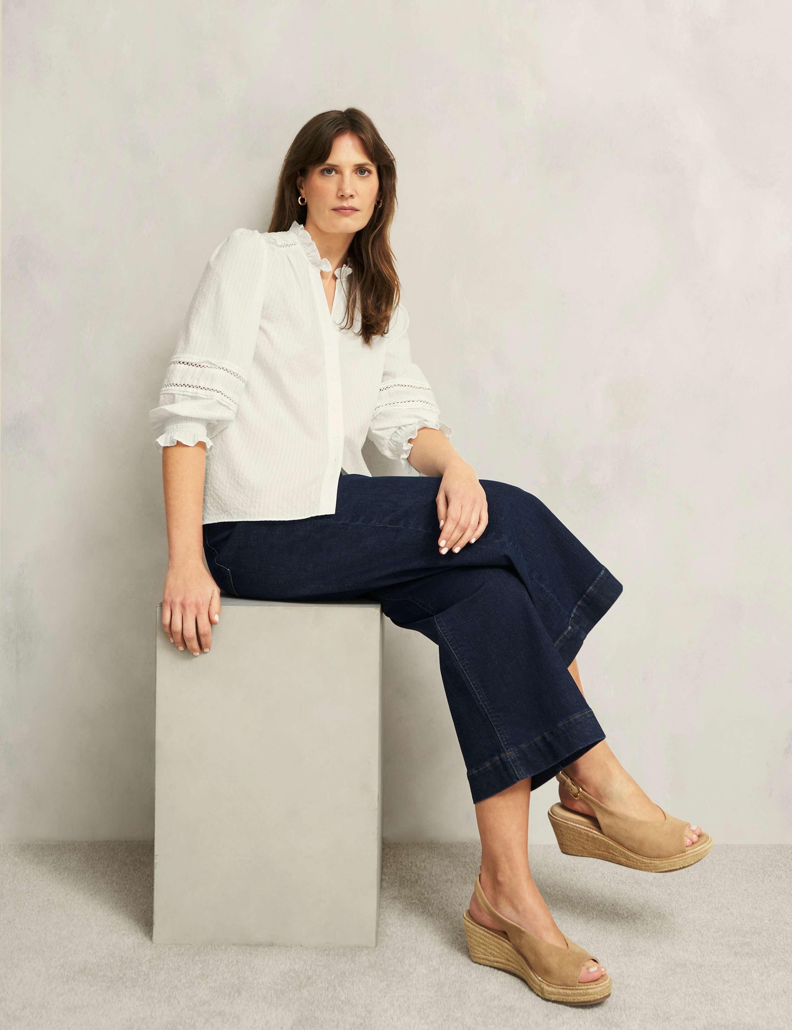 Cotton Blend Frill Detail Broderie Blouse 5 of 8