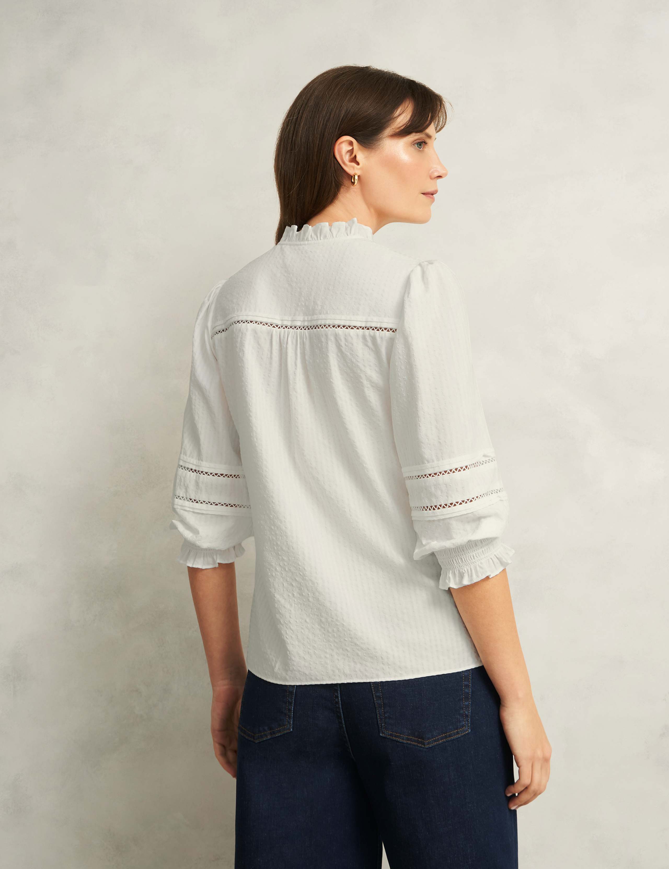 Cotton Blend Frill Detail Broderie Blouse 6 of 8
