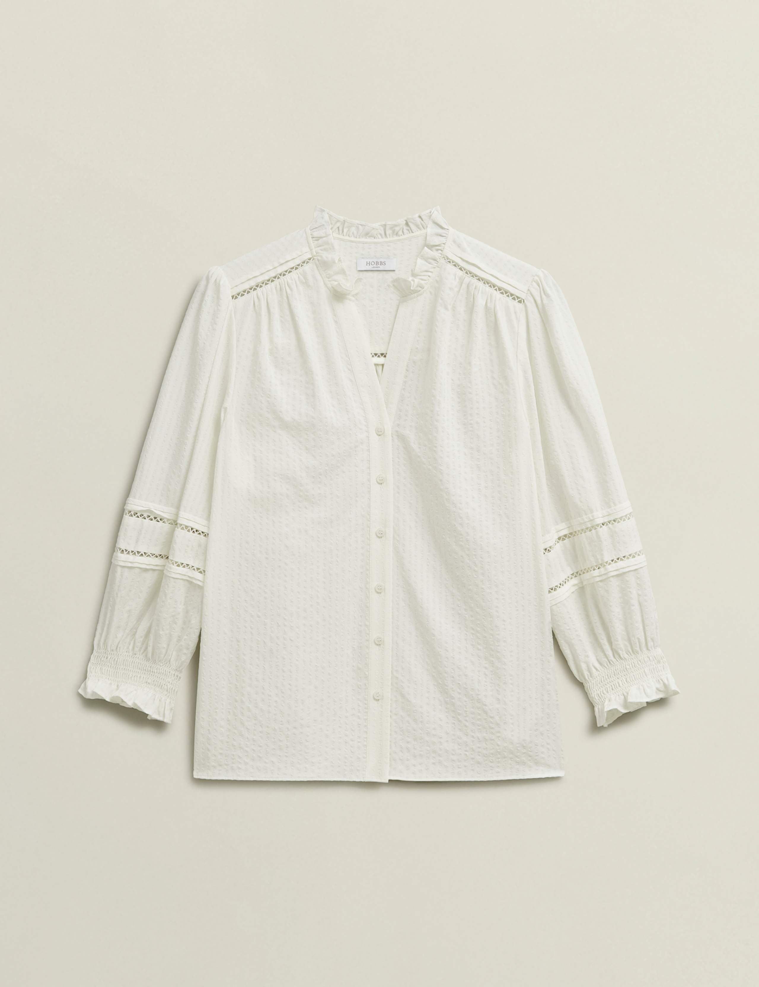 Cotton Blend Frill Detail Broderie Blouse 2 of 8