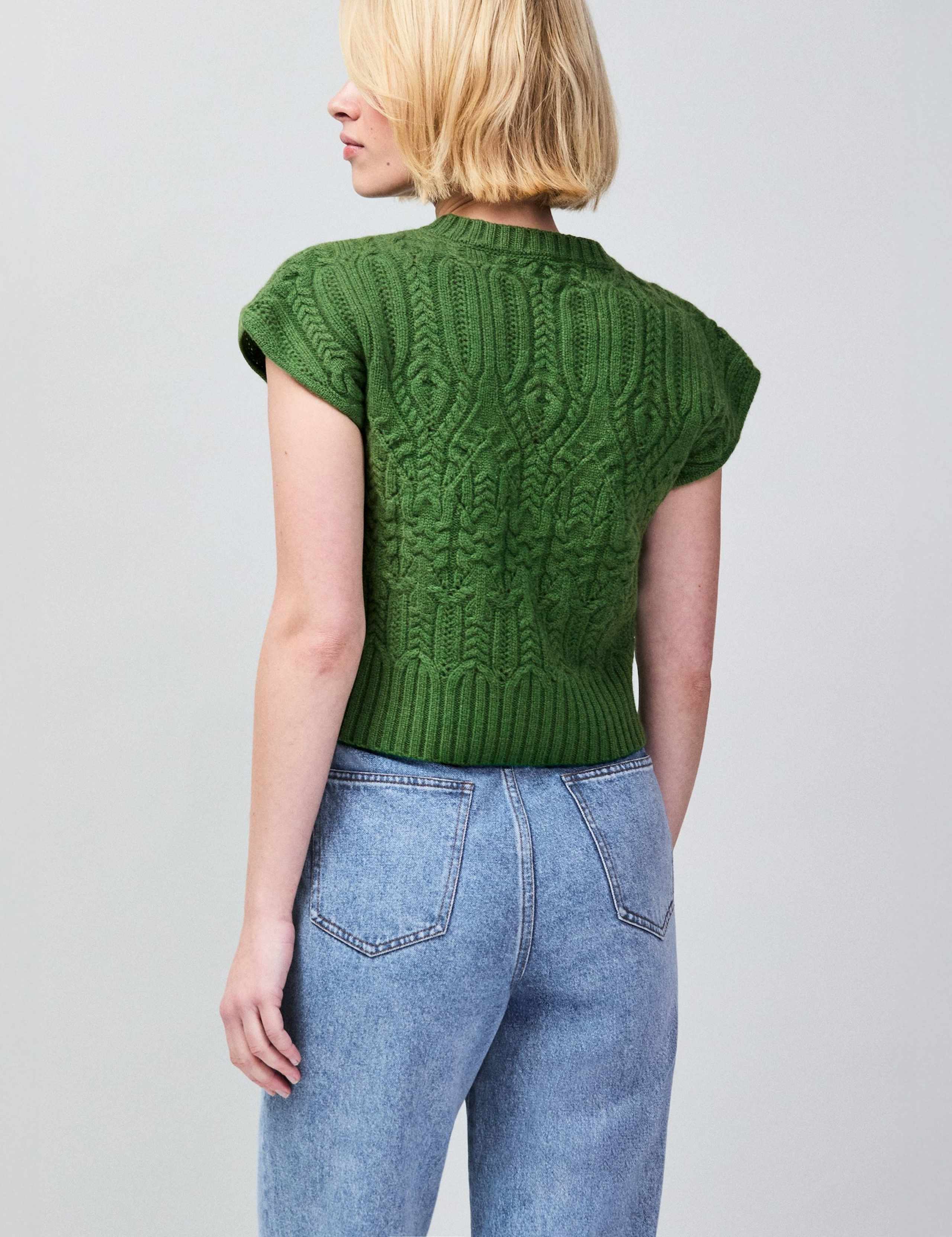 Pure Wool Cable Knit Short Sleeve Jumper 3 of 4
