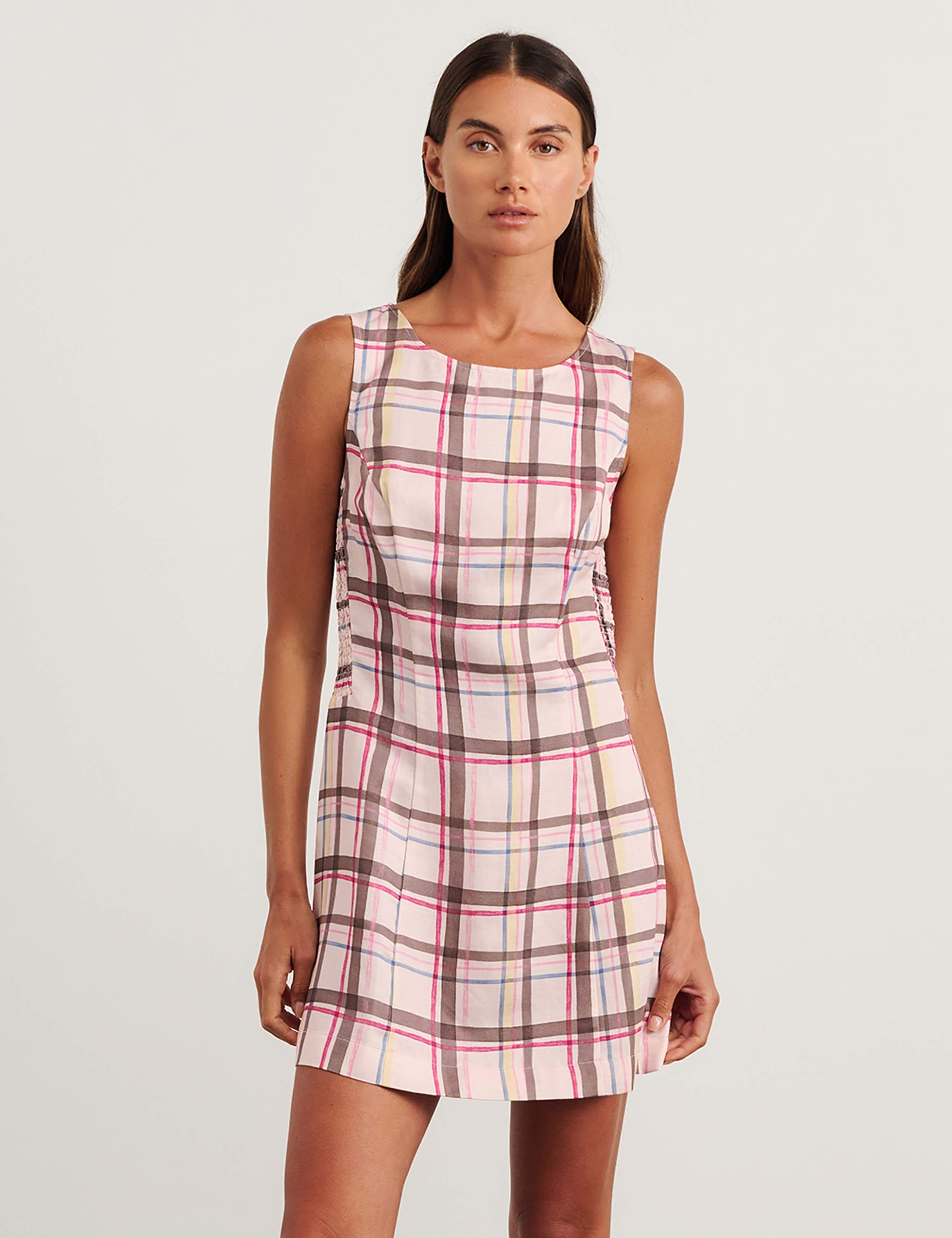 Lyocell Rich Painterly Checked Mini Dress 2 of 6
