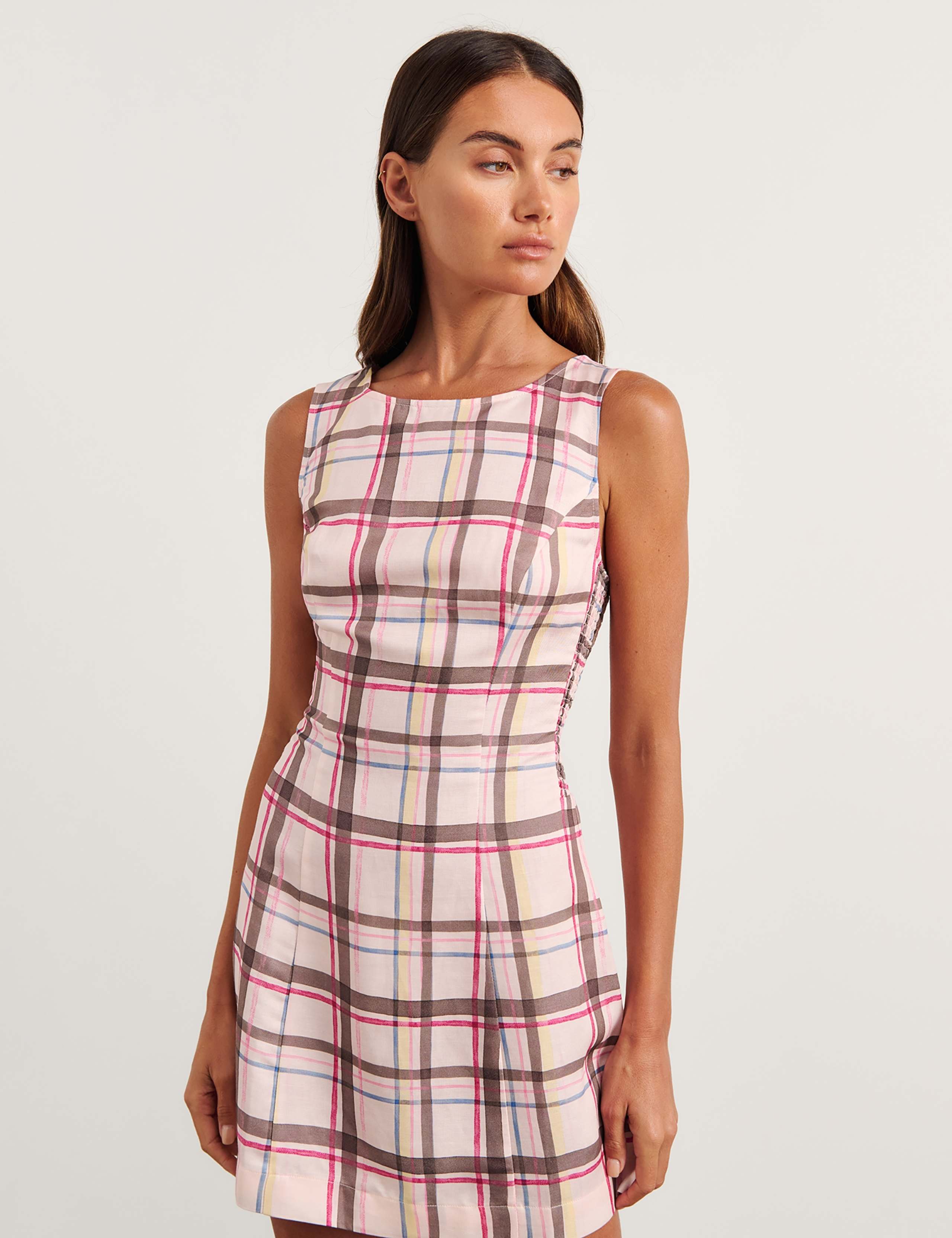 Lyocell Rich Painterly Checked Mini Dress 3 of 6