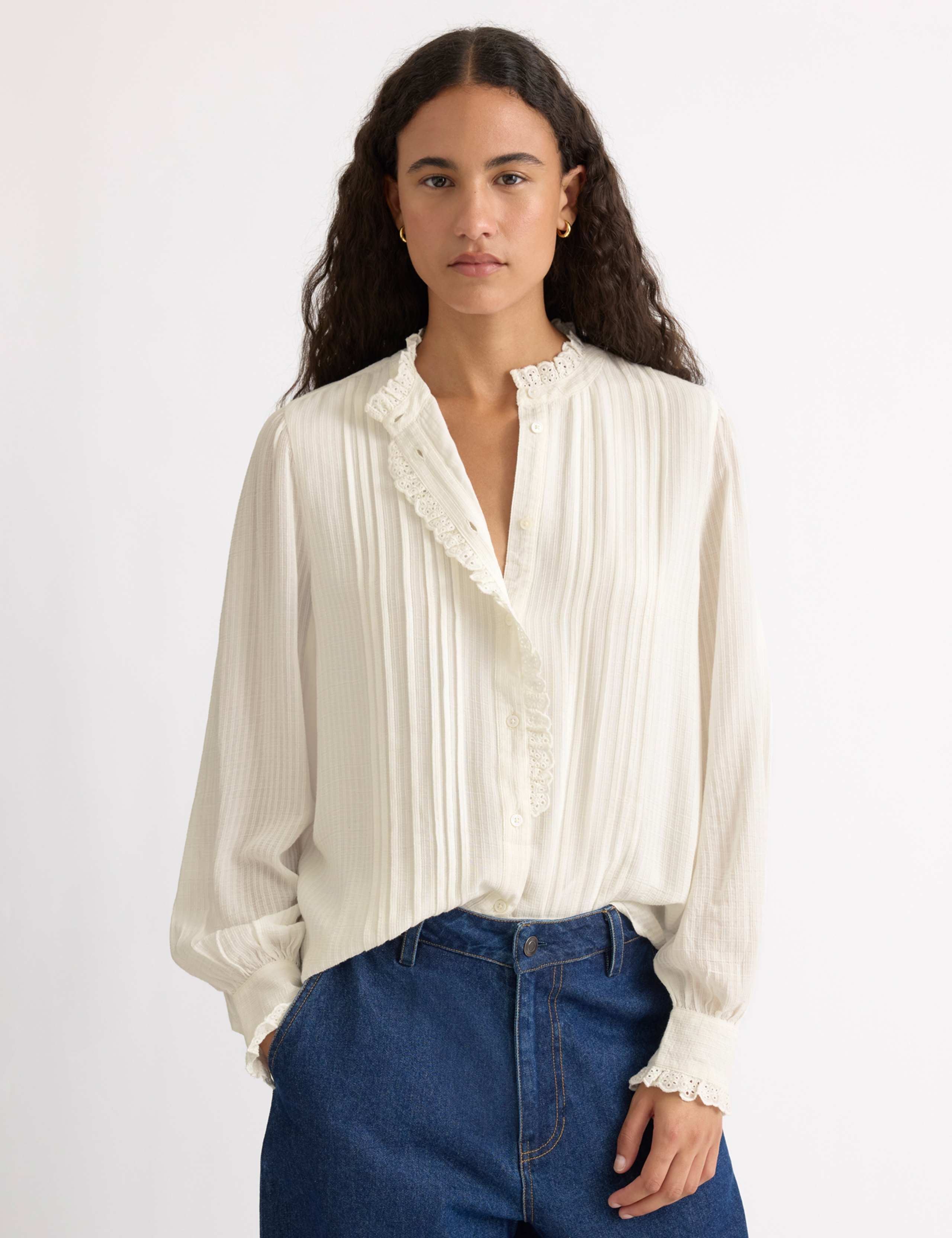 Modal Cotton Blend Lace Trim Pintuck Blouse 3 of 5