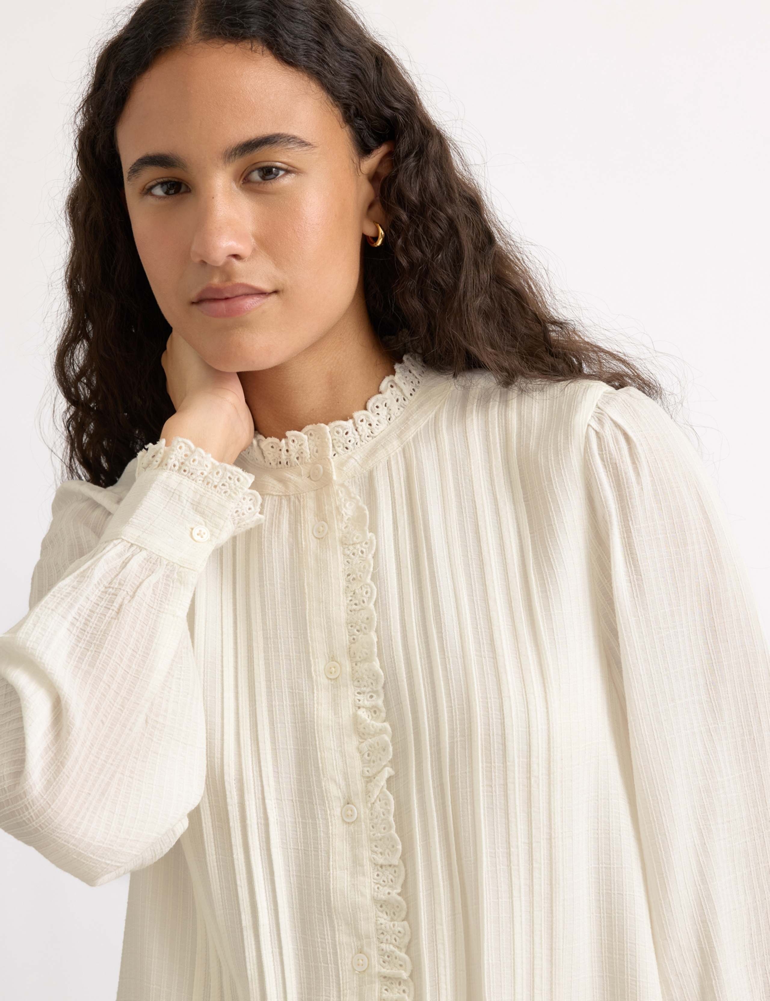 Modal Cotton Blend Lace Trim Pintuck Blouse 5 of 5