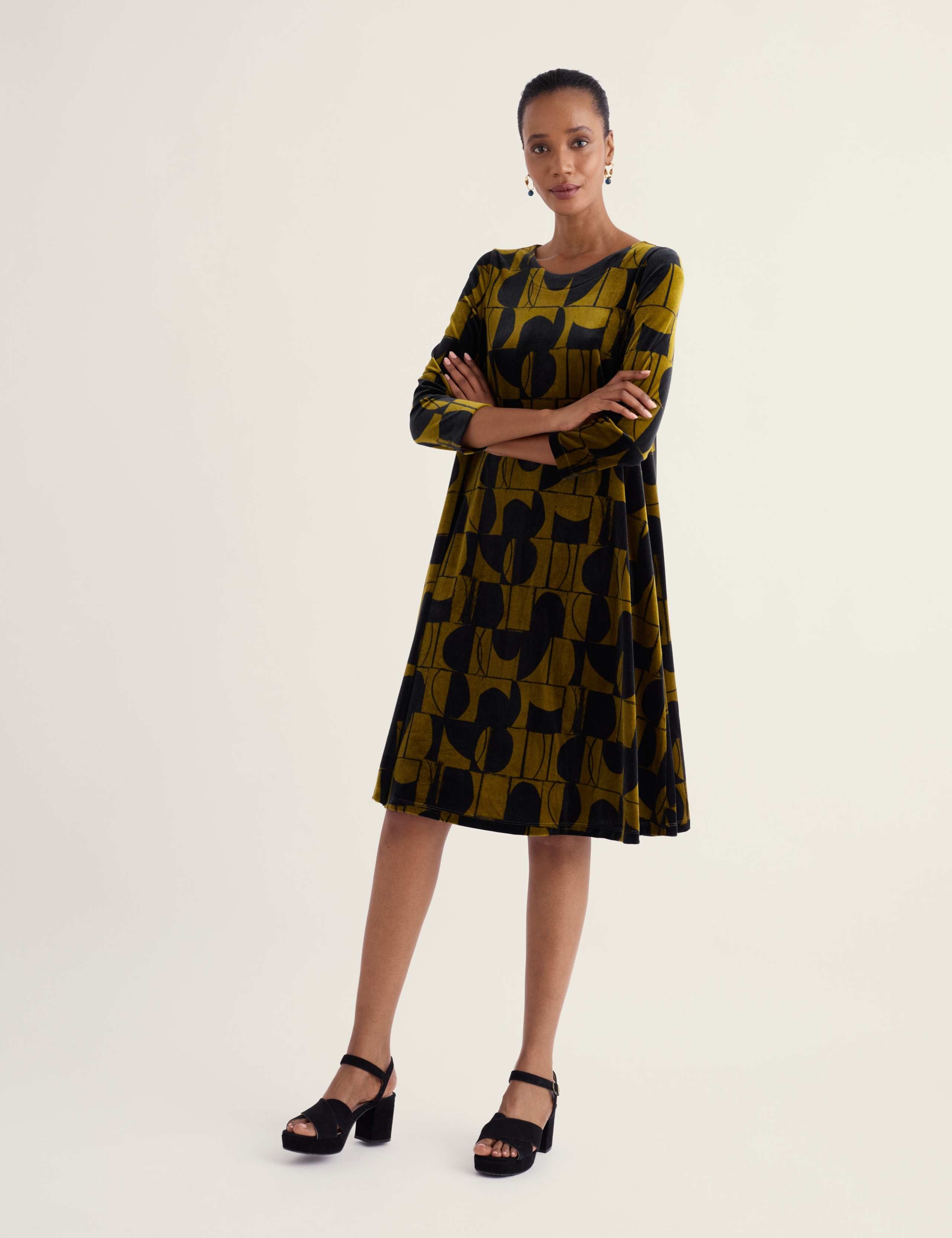 Velvet Geometric Knee Length Shift Dress 1 of 5