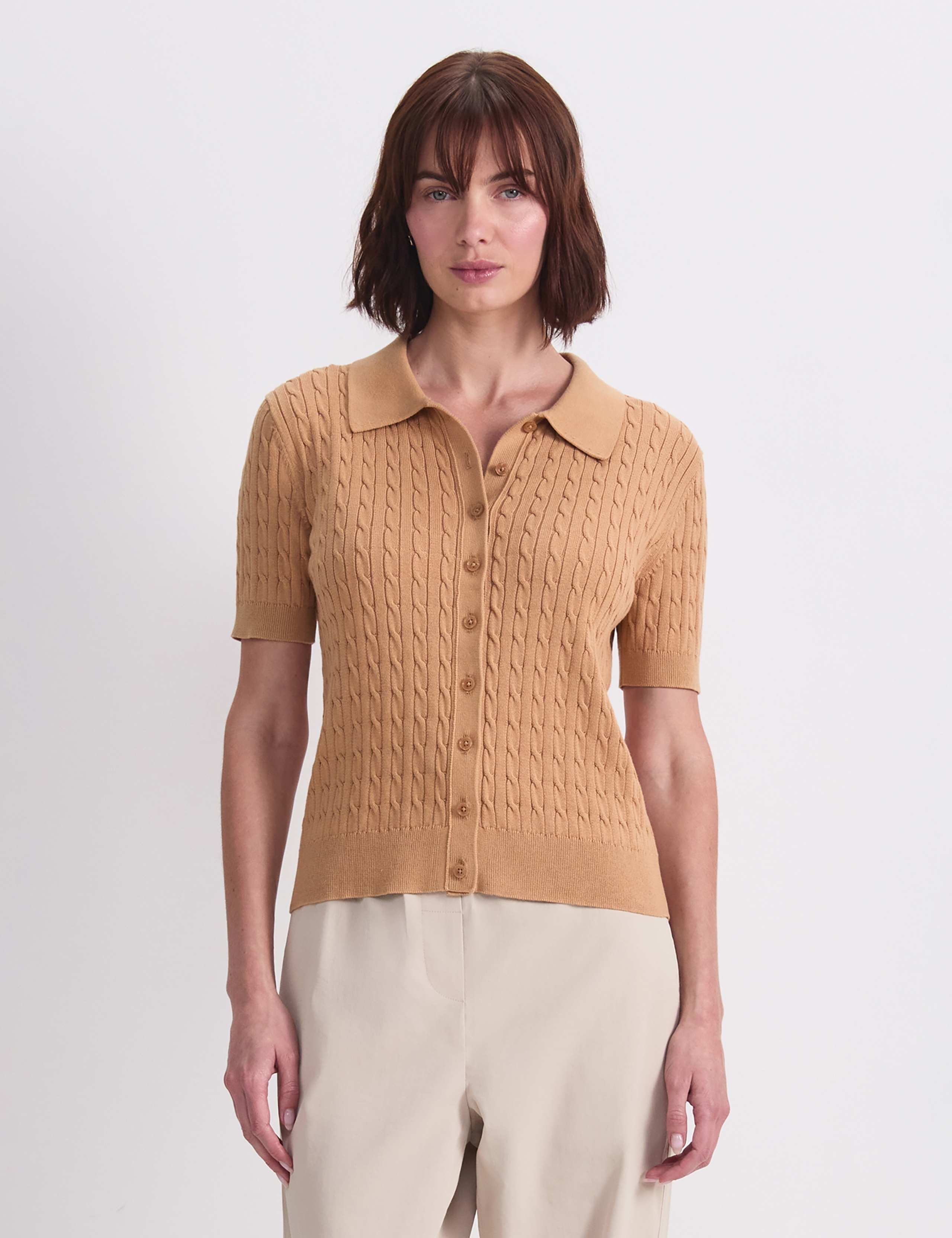 Pure Cotton Short Sleeve Cable Knitted Top 1 of 7