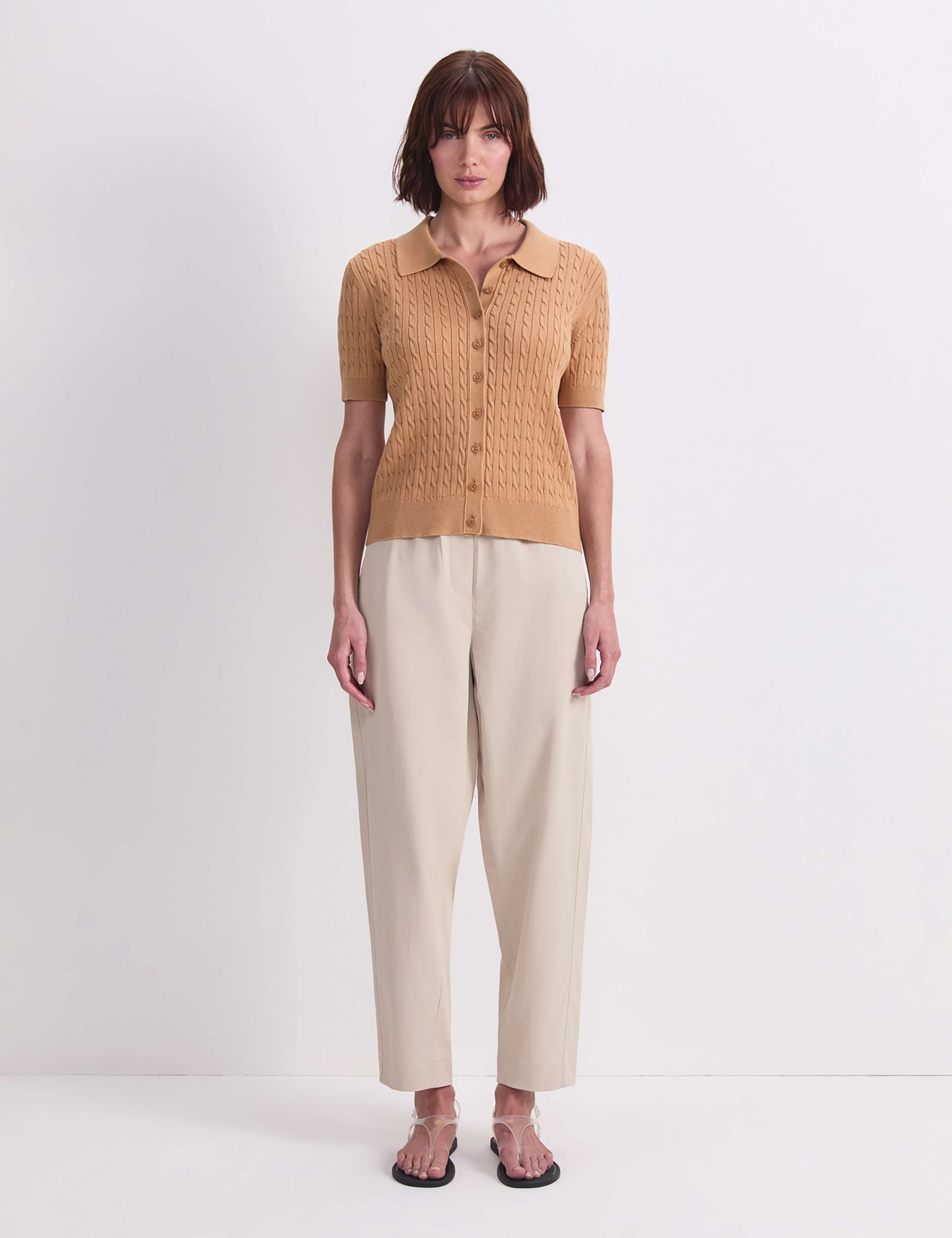 Pure Cotton Short Sleeve Cable Knitted Top 2 of 7