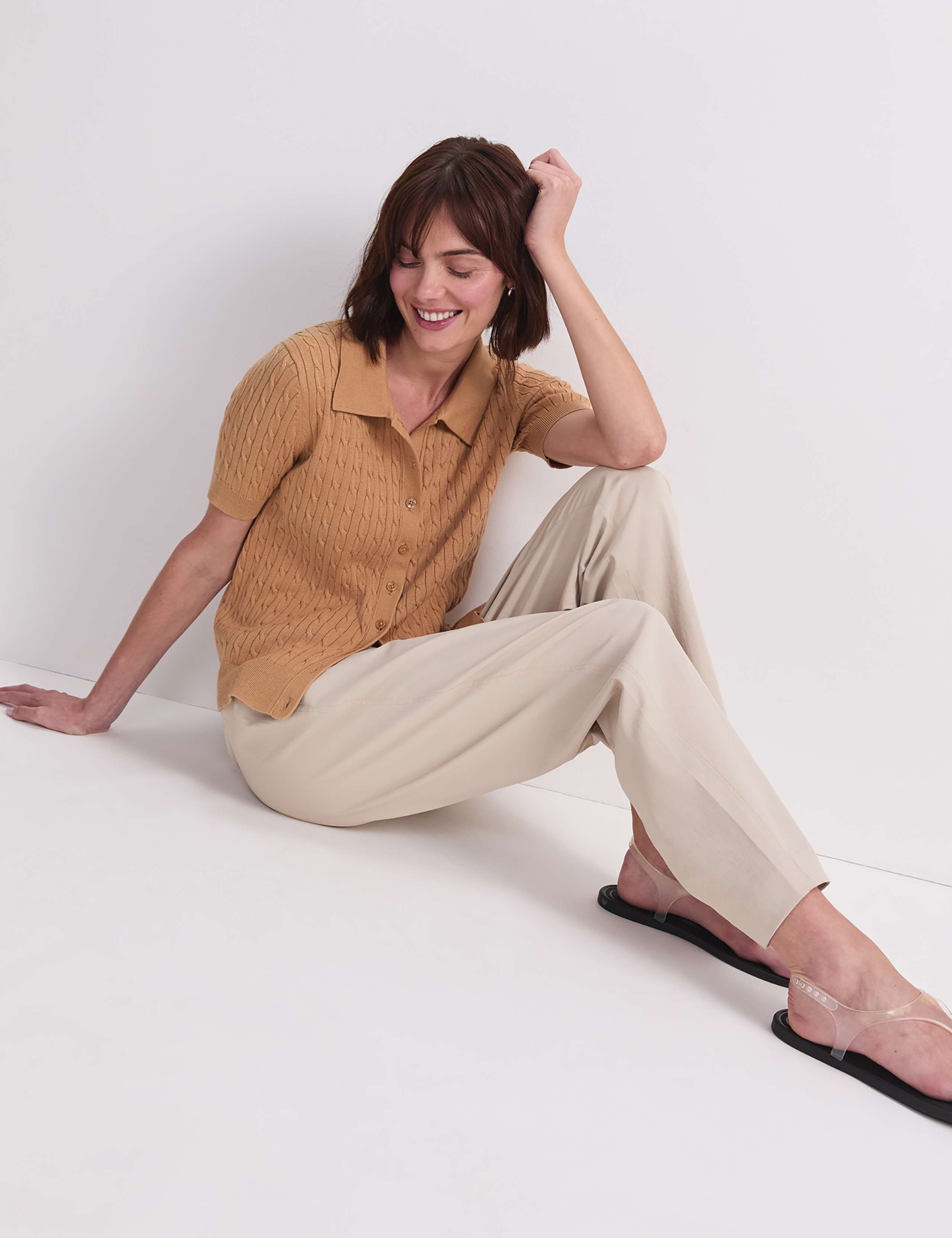 Pure Cotton Short Sleeve Cable Knitted Top 3 of 7