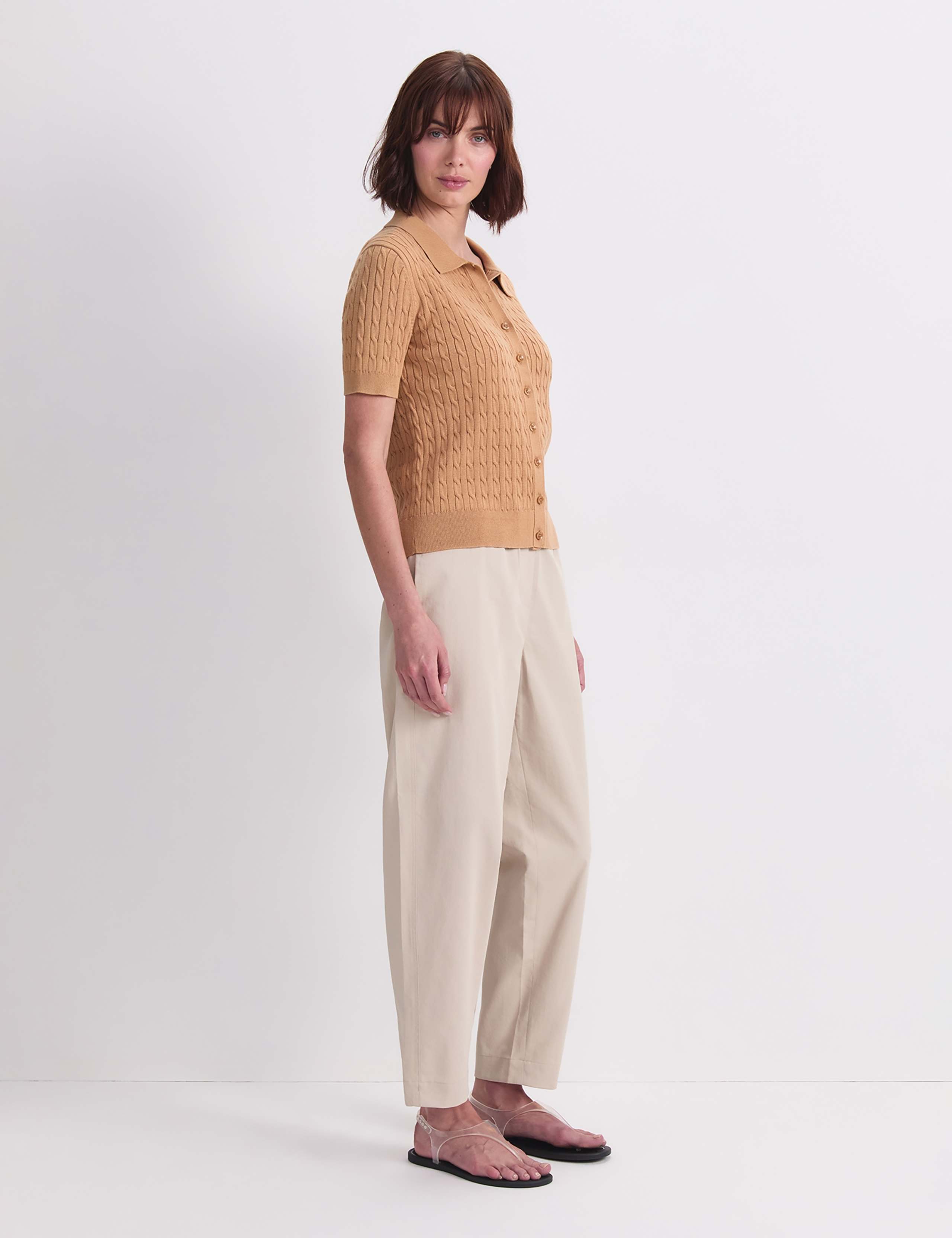 Pure Cotton Short Sleeve Cable Knitted Top 4 of 7