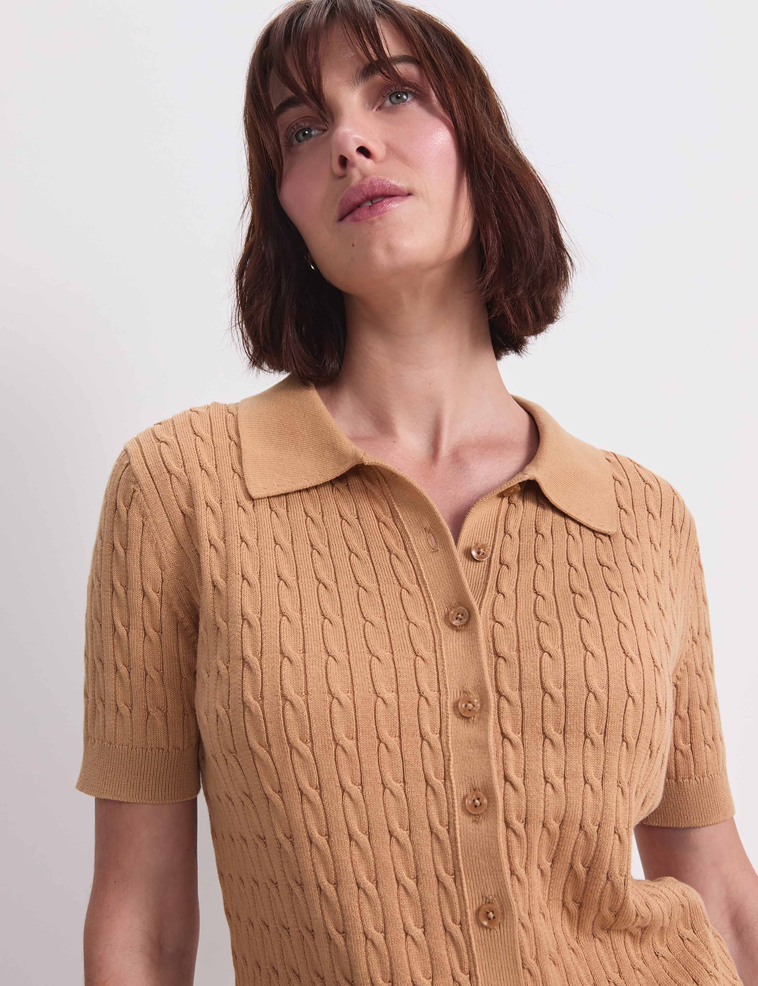Pure Cotton Short Sleeve Cable Knitted Top 6 of 7