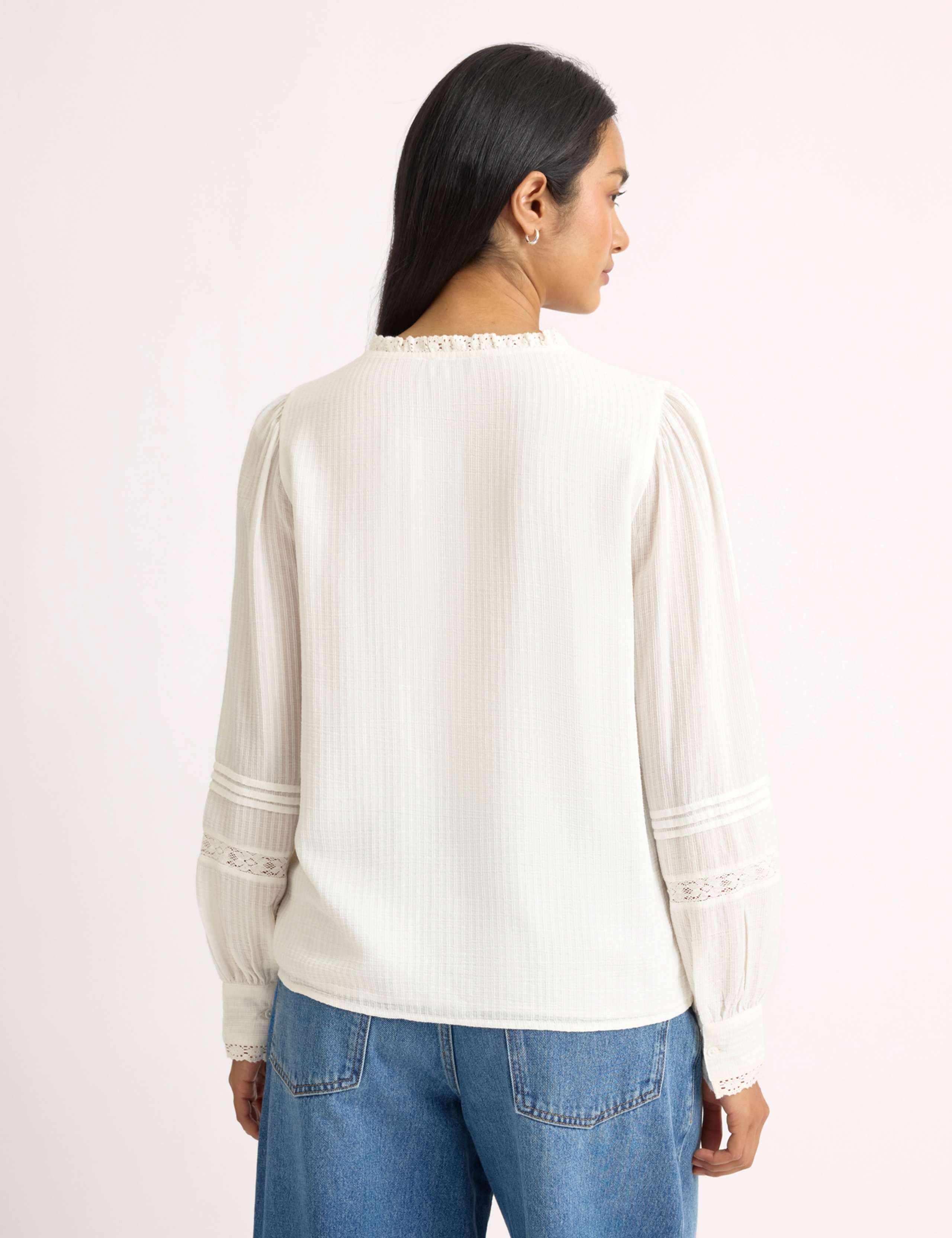 Modal Cotton Blend Lace Trim V Neck Blouse 4 of 5