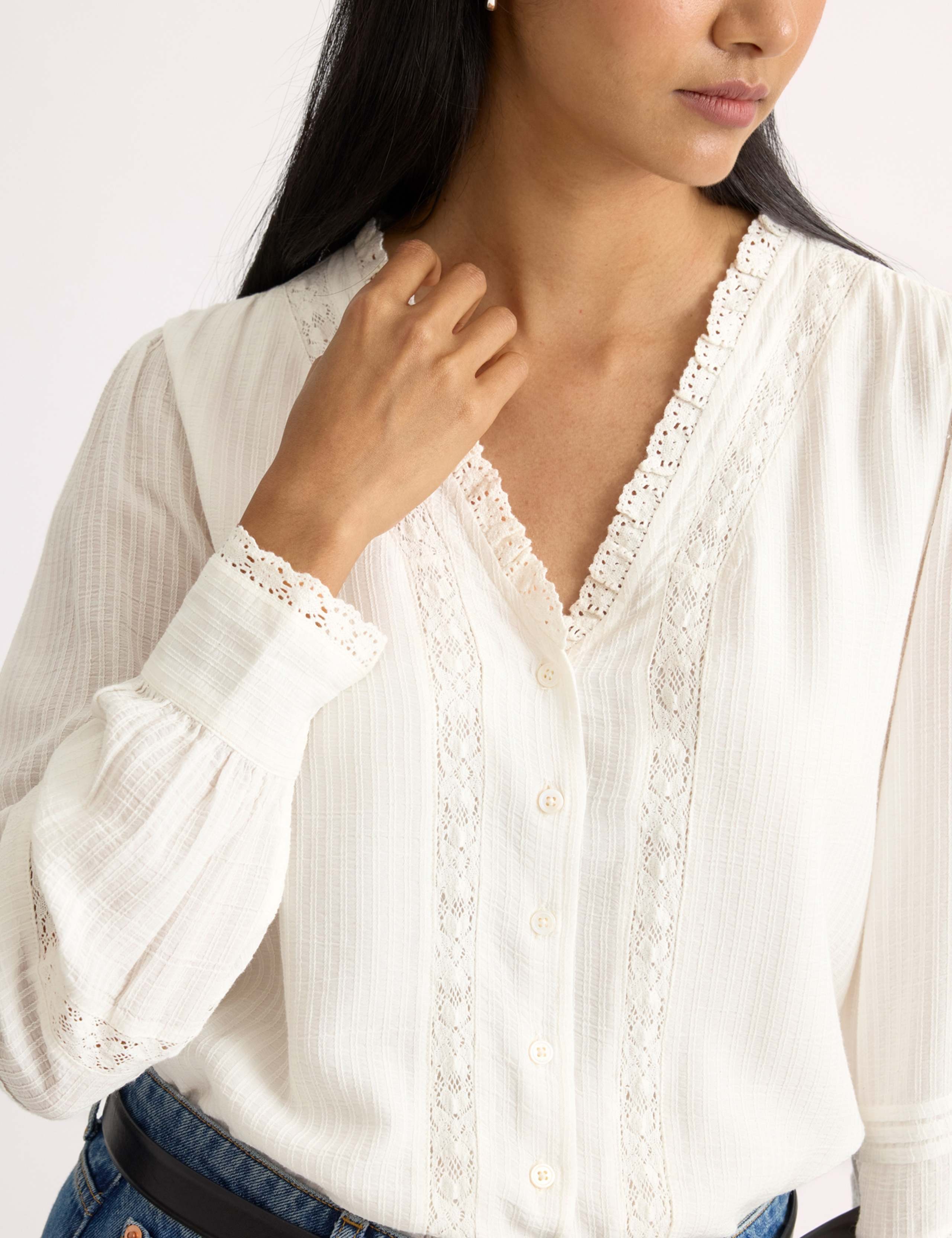 Modal Cotton Blend Lace Trim V Neck Blouse 5 of 5