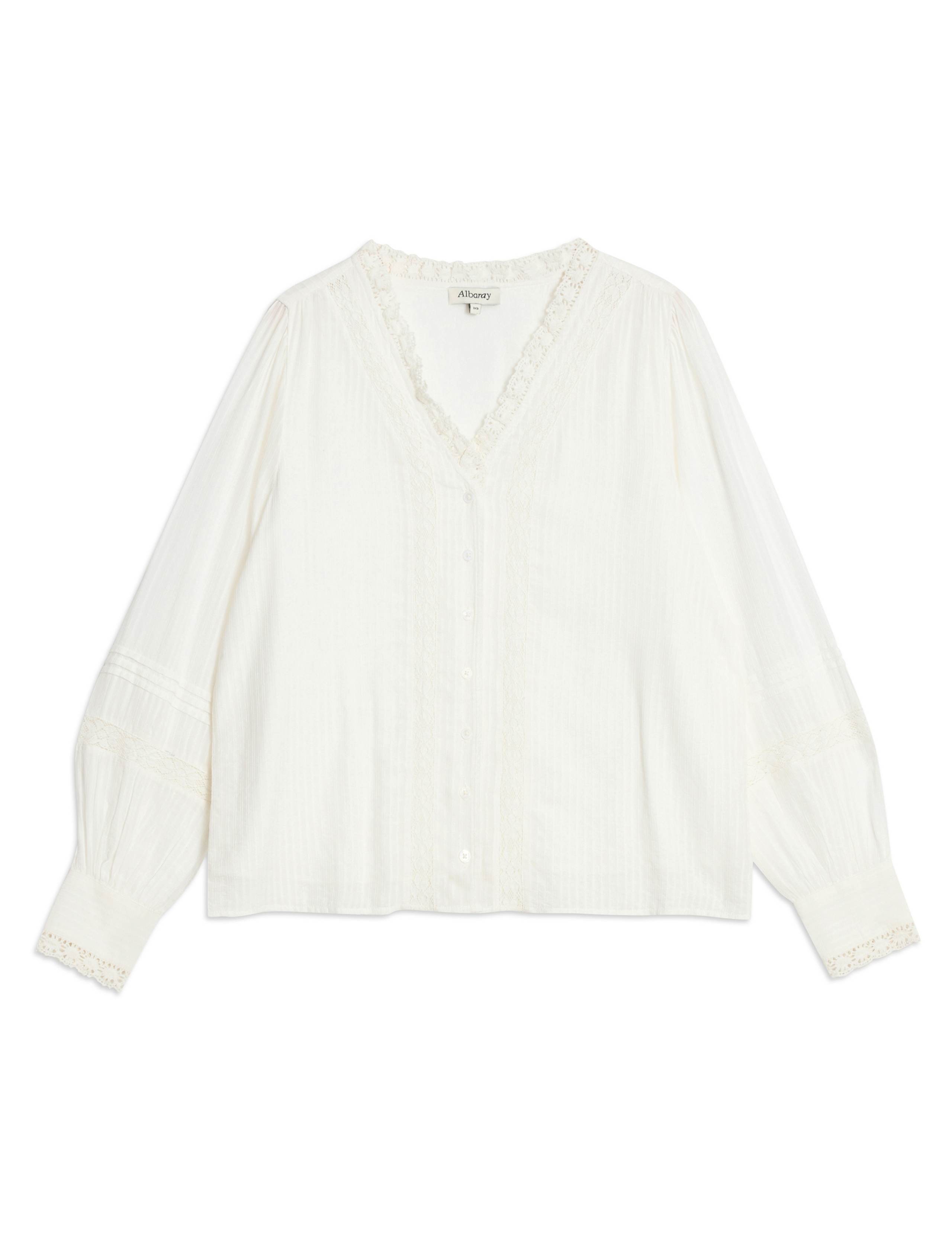 Modal Cotton Blend Lace Trim V Neck Blouse 2 of 5
