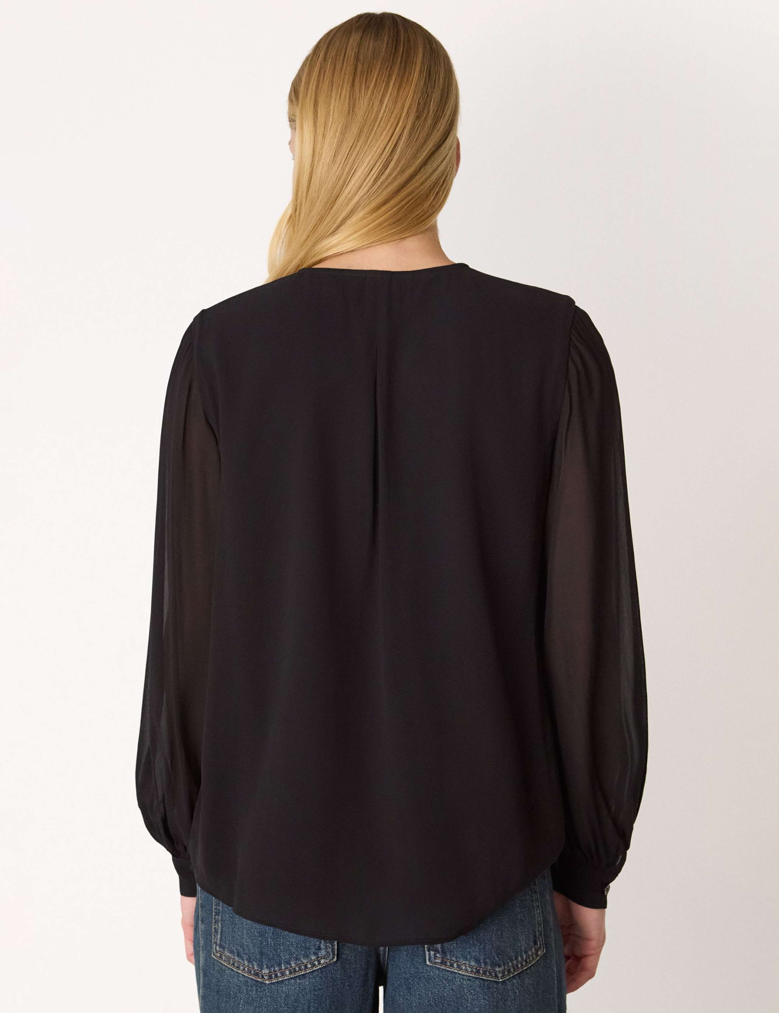 Sheer V-Neck Frill Neck Blouse 3 of 4