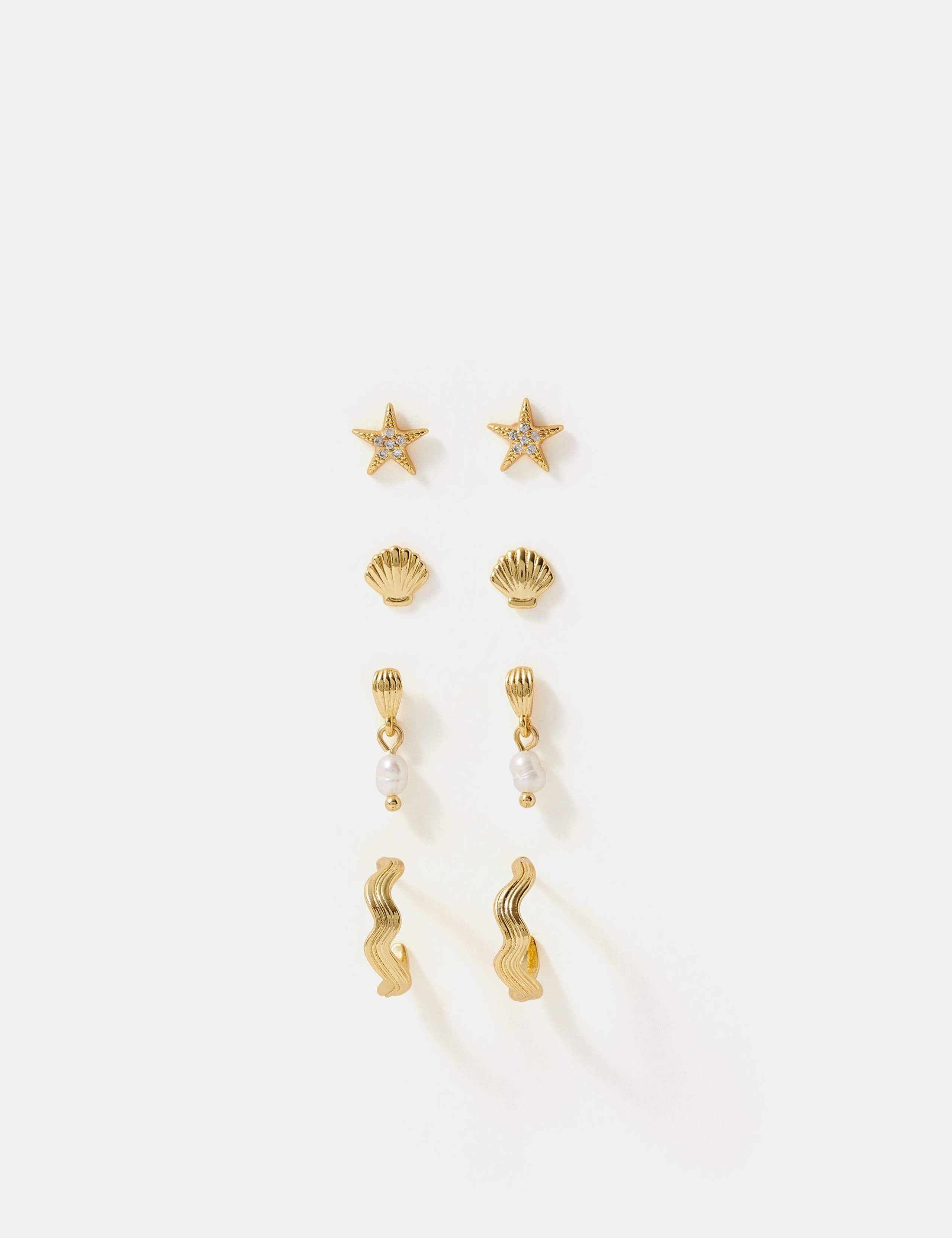 4 Pack 14 Carat Gold Plated Earrings Set 2 of 3