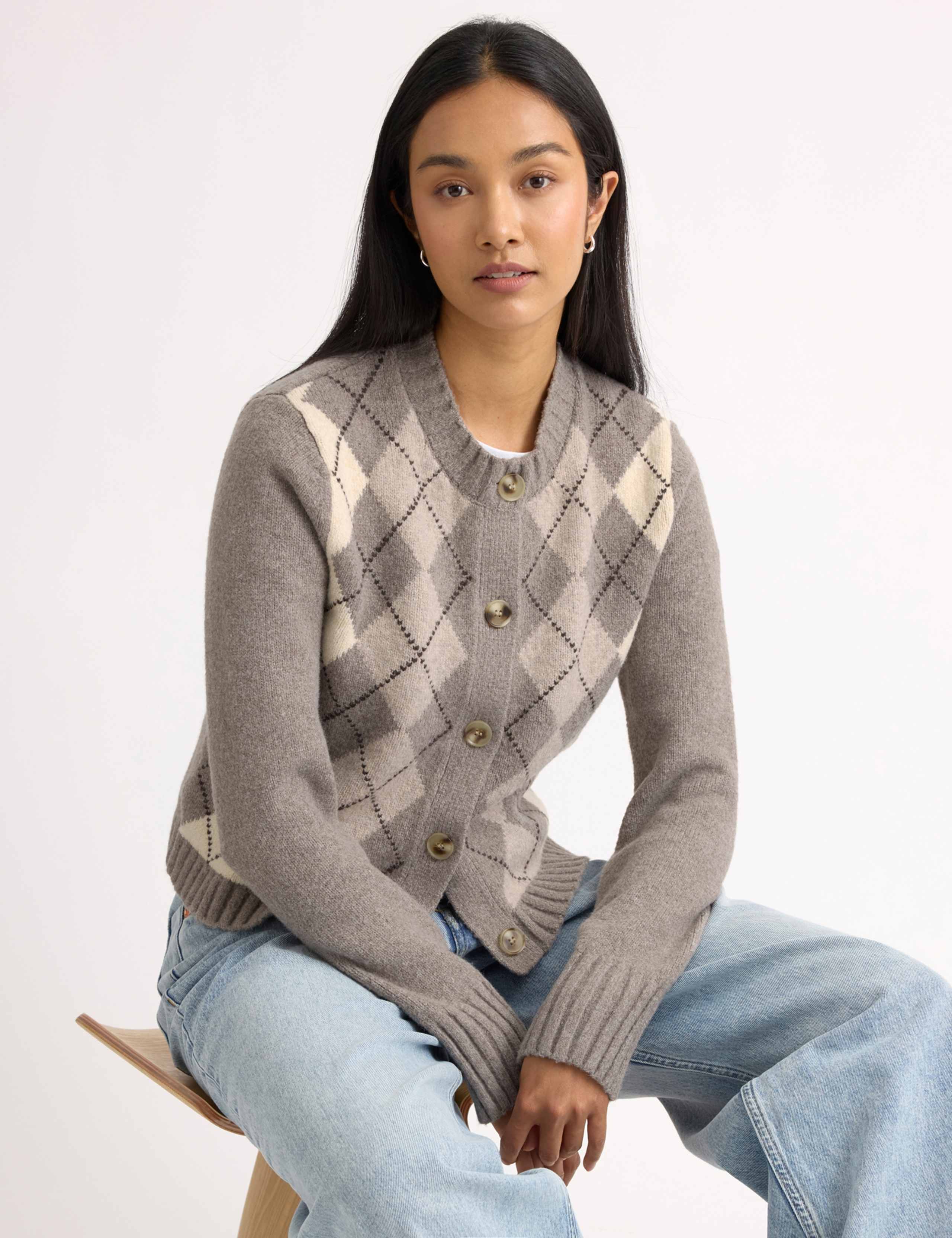 Argyle Button Front Cardigan with Wool 4 of 6