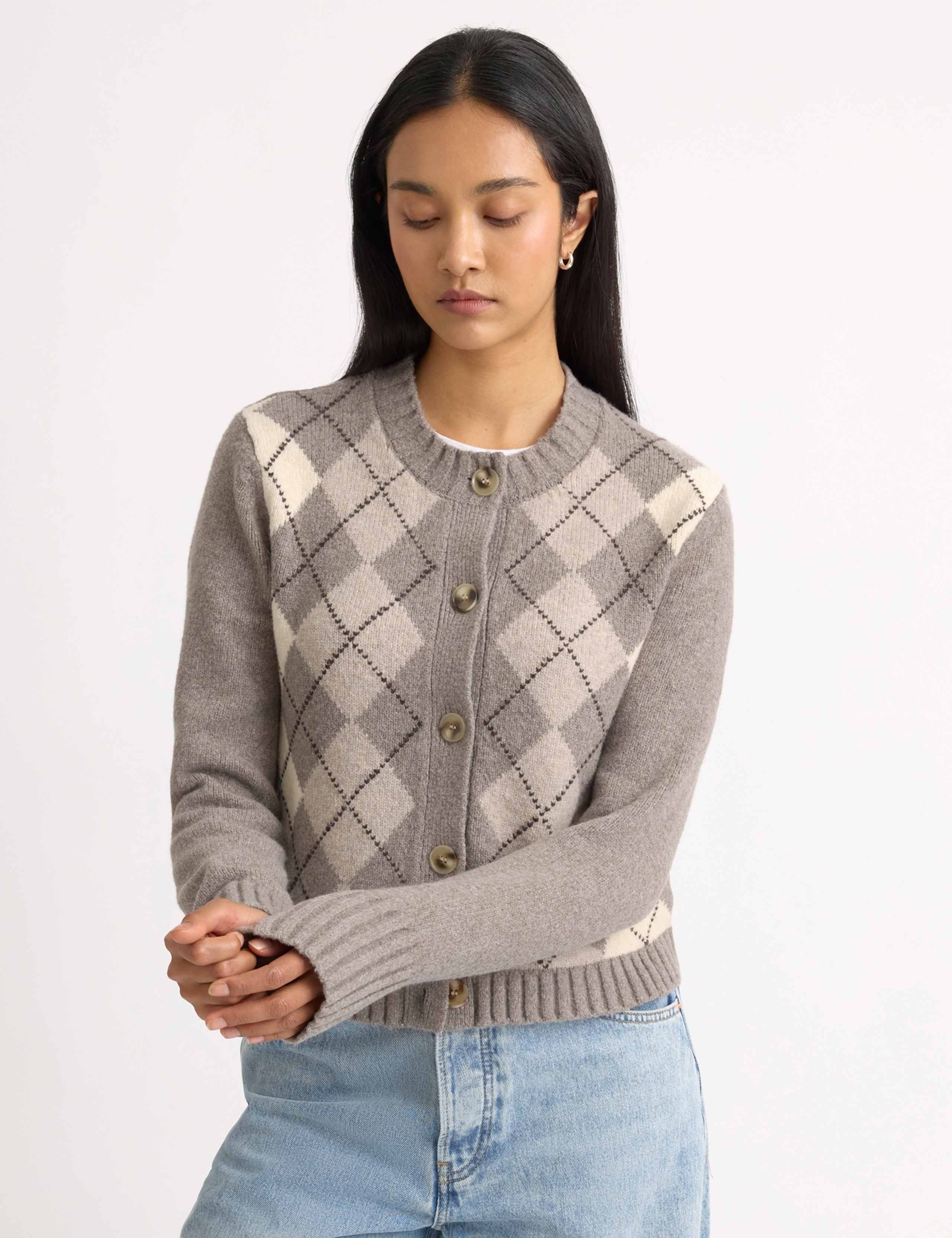 Argyle Button Front Cardigan with Wool 5 of 6