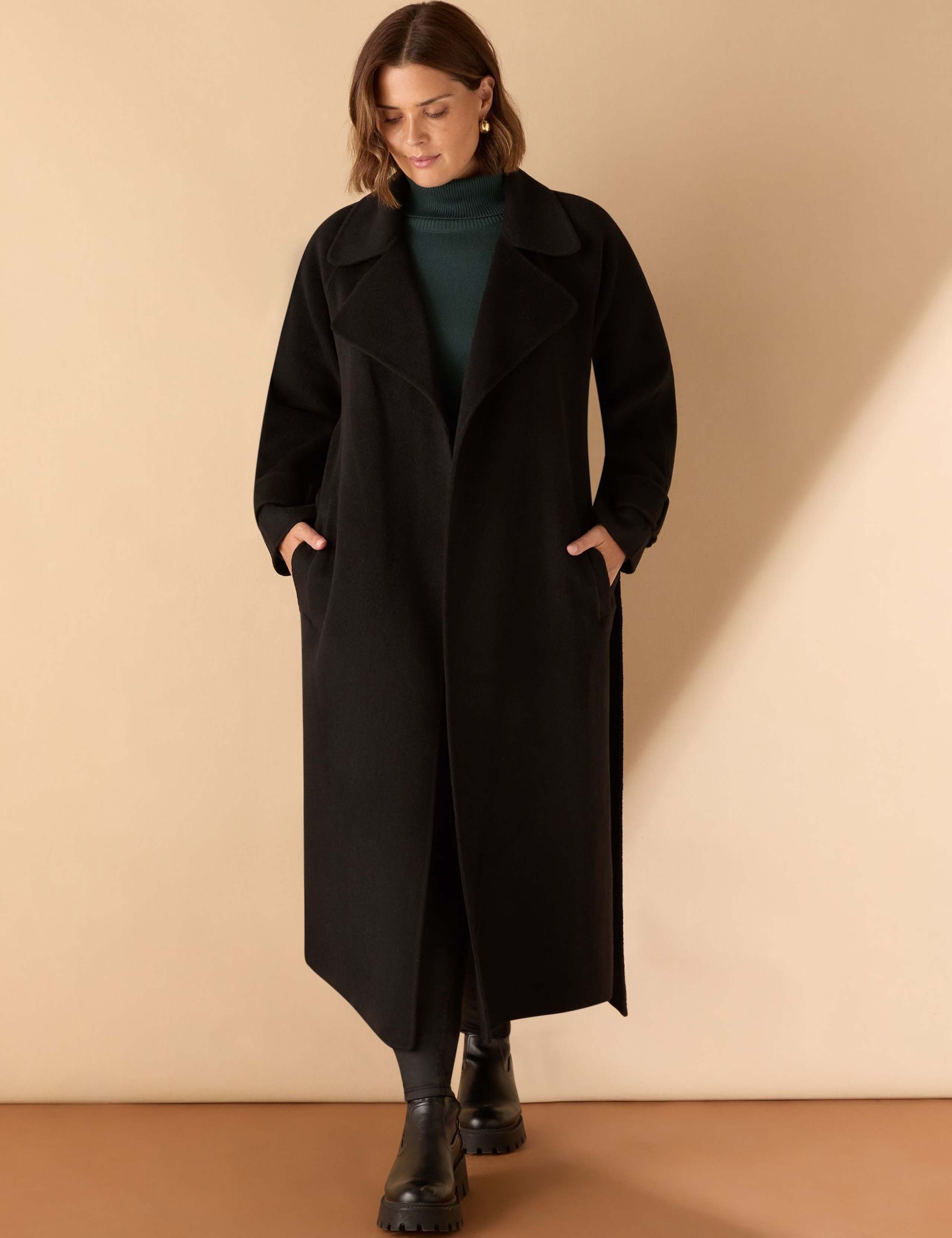 Wool Blend Belted Longline Wrap Coat 2 of 4