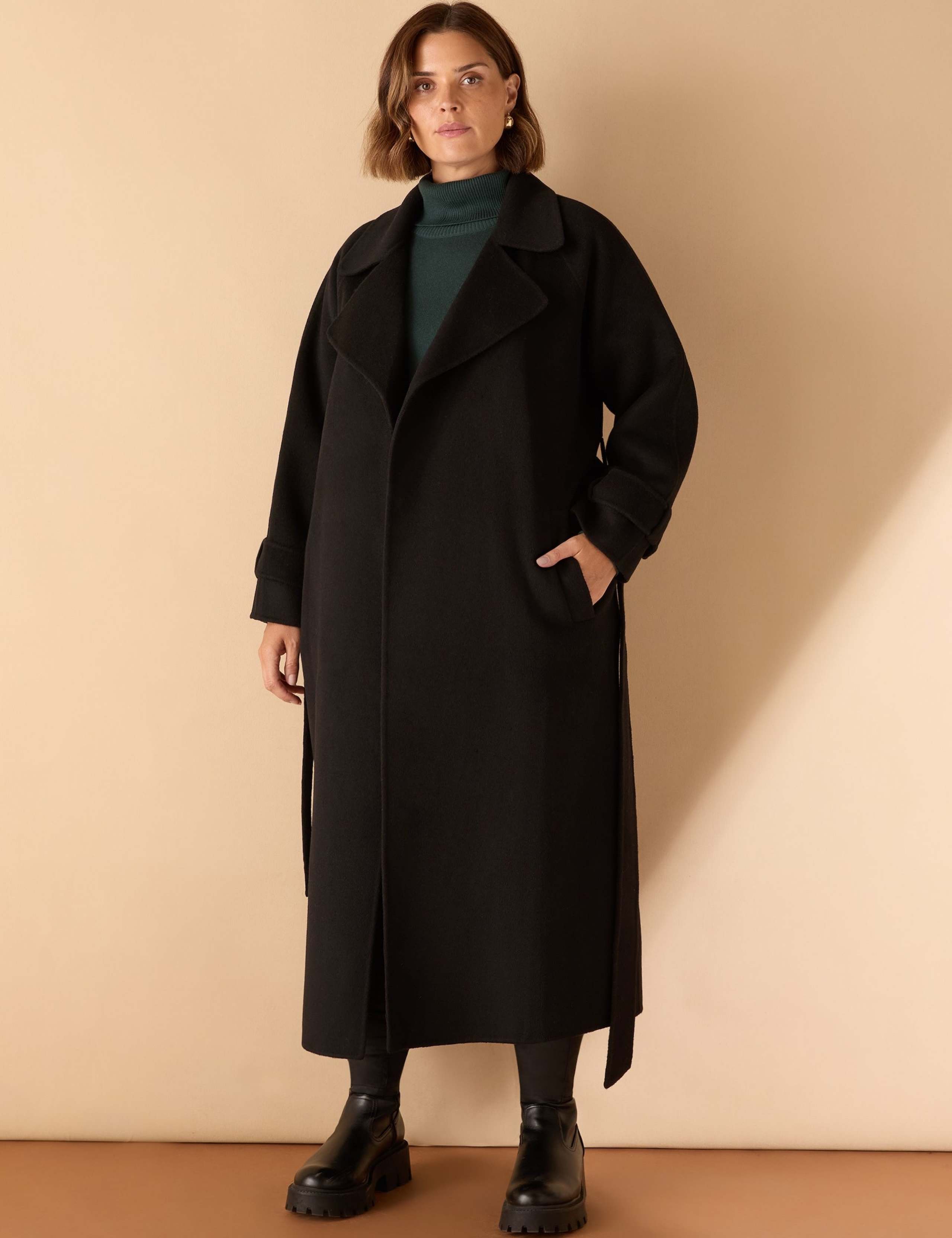 Wool Blend Belted Longline Wrap Coat 3 of 4