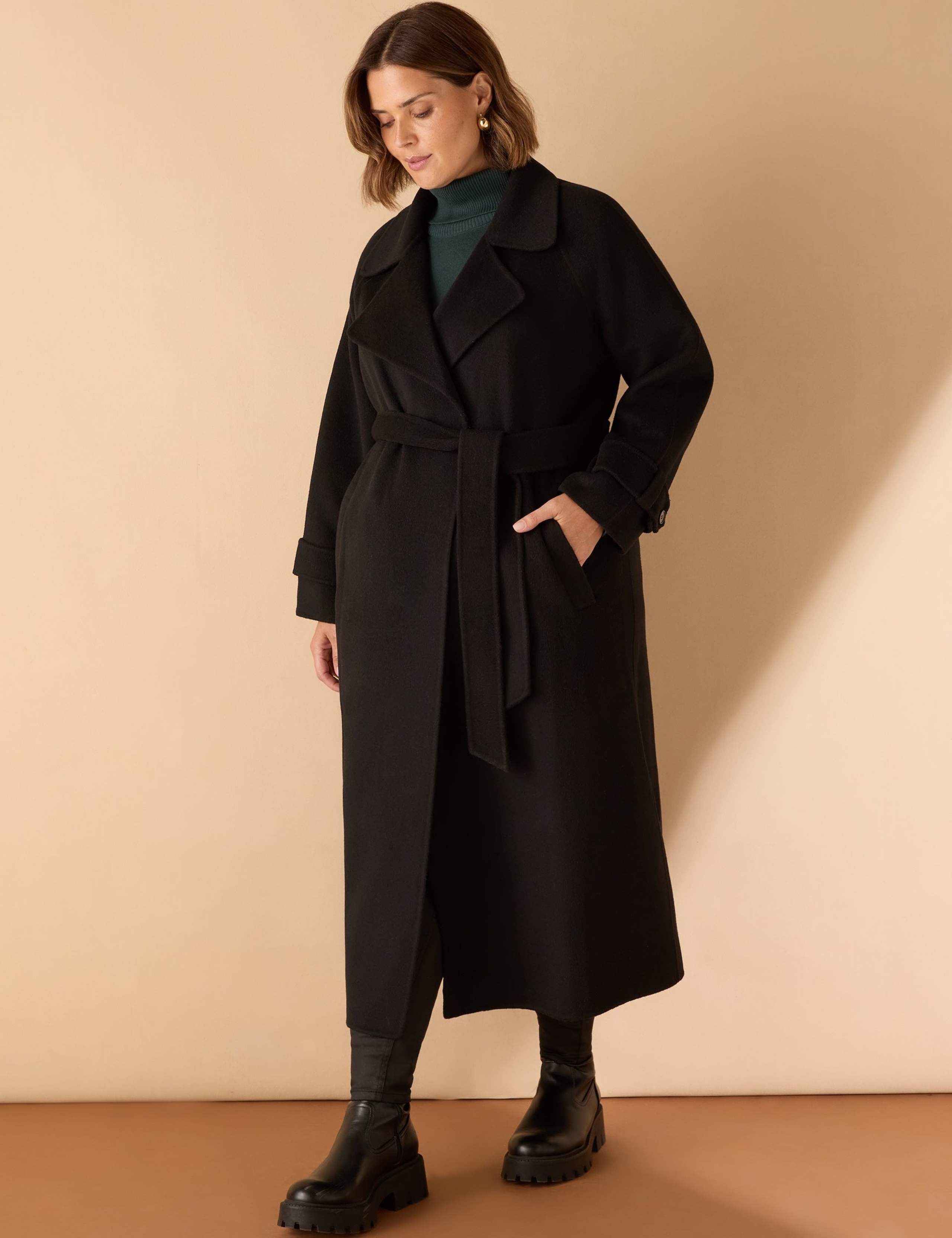 Wool Blend Belted Longline Wrap Coat 4 of 4