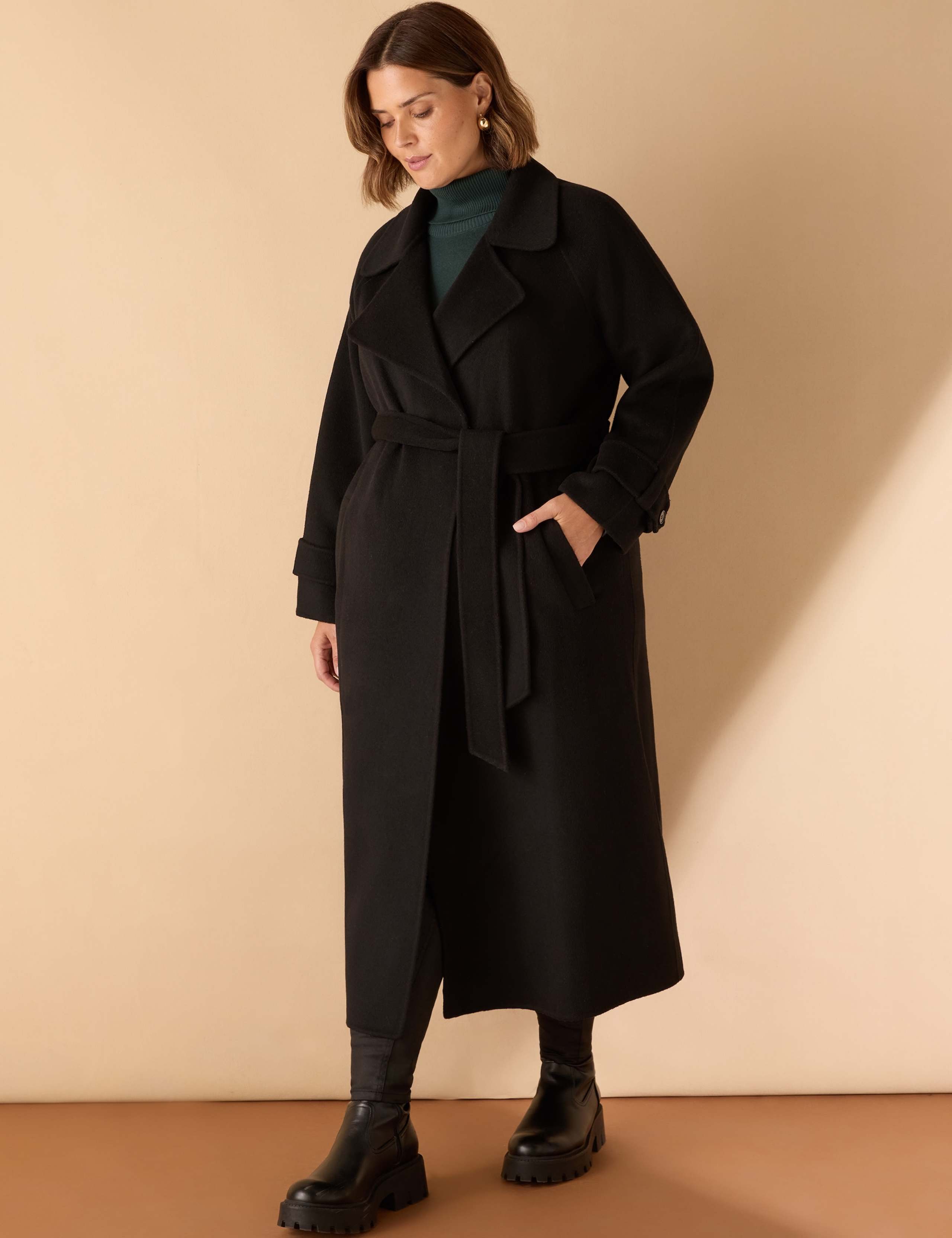 Wool Blend Belted Longline Wrap Coat 5 of 8