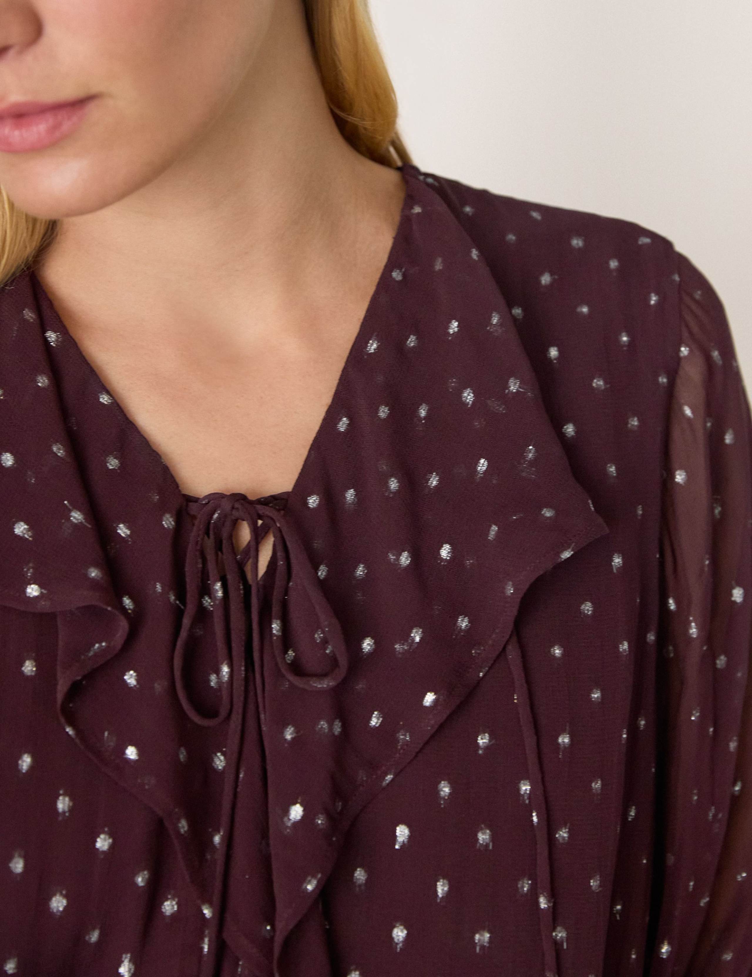 Polka Dot Metallic Tie Neck Blouse 4 of 4