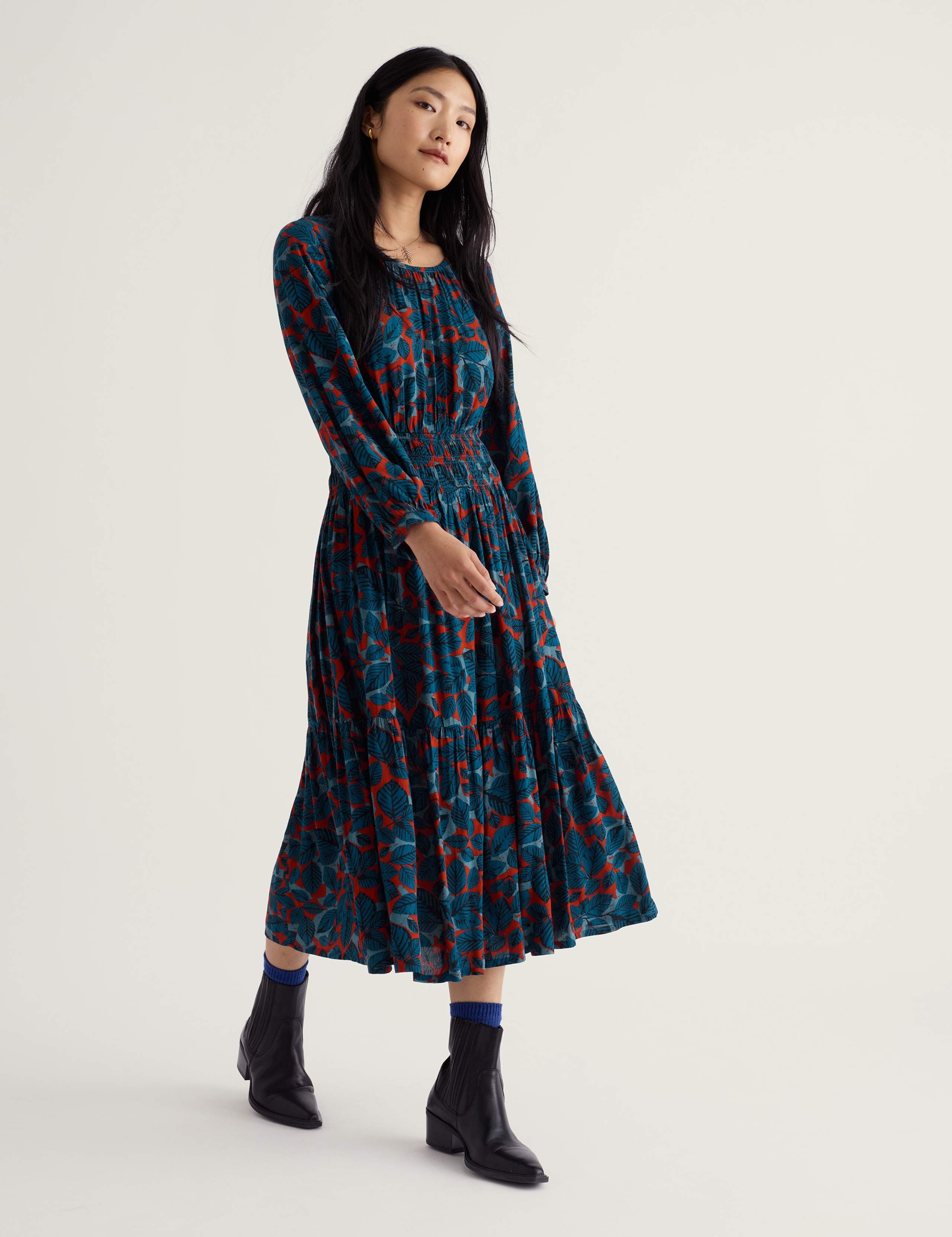 Printed Blouson Sleeve Midi Dress 4 of 6