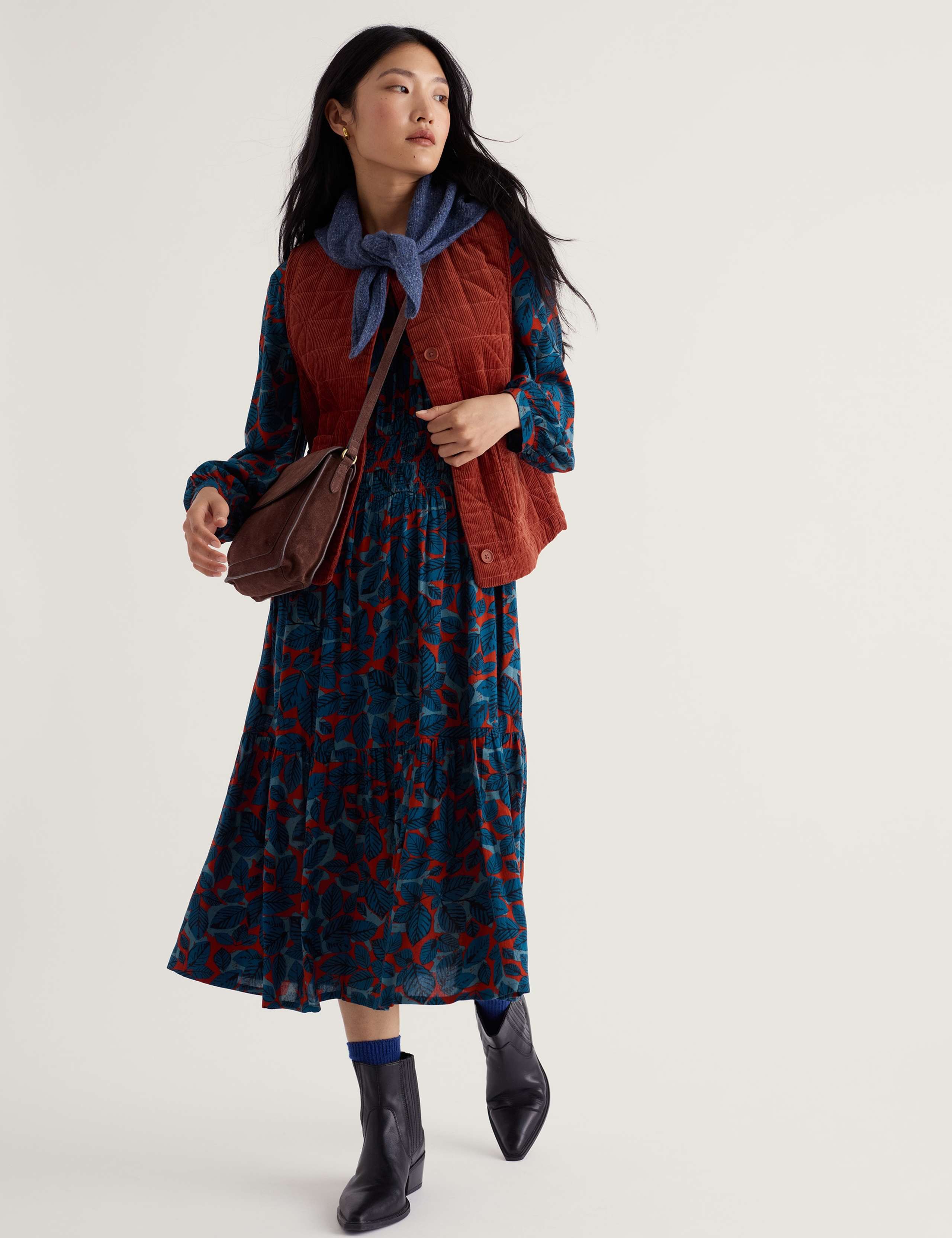 Printed Blouson Sleeve Midi Dress 5 of 6