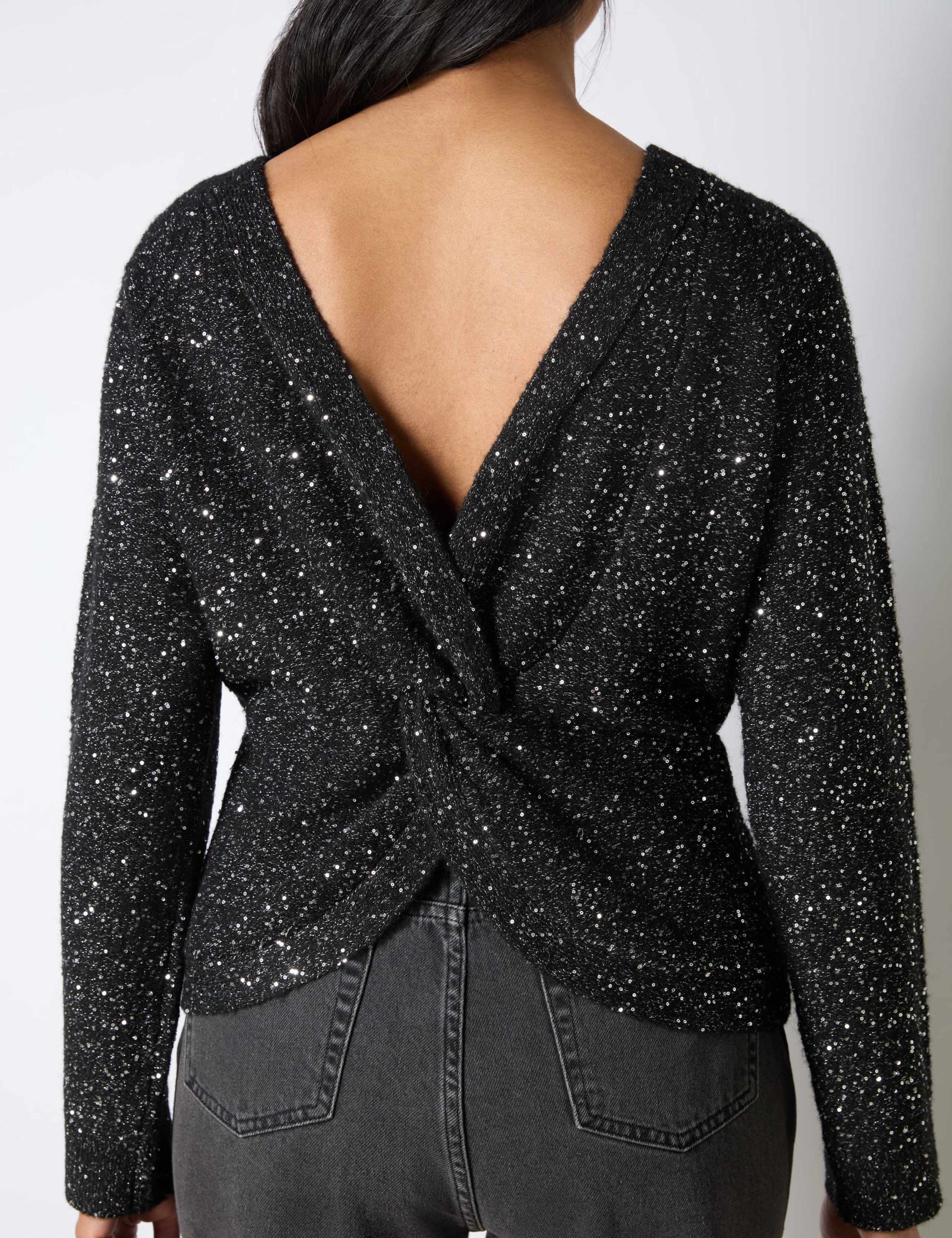 Sparkly V-Neck Twist Detail Jumper with Wool 5 of 5