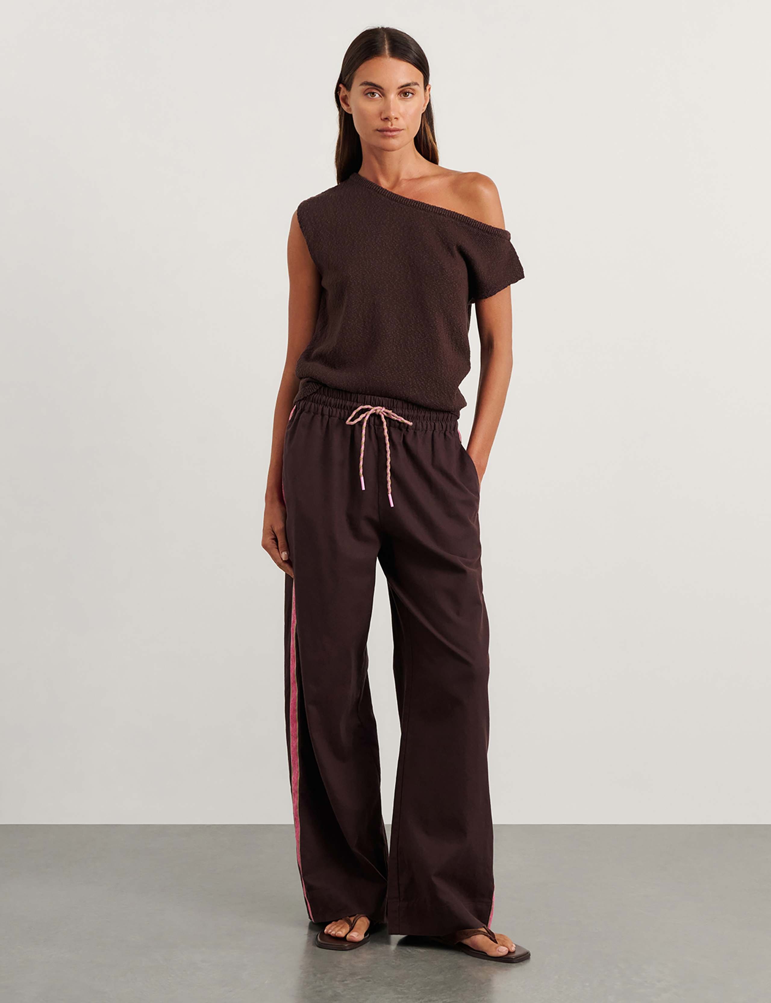 Linen Rich Side Stripe Wide Leg Trousers 3 of 6