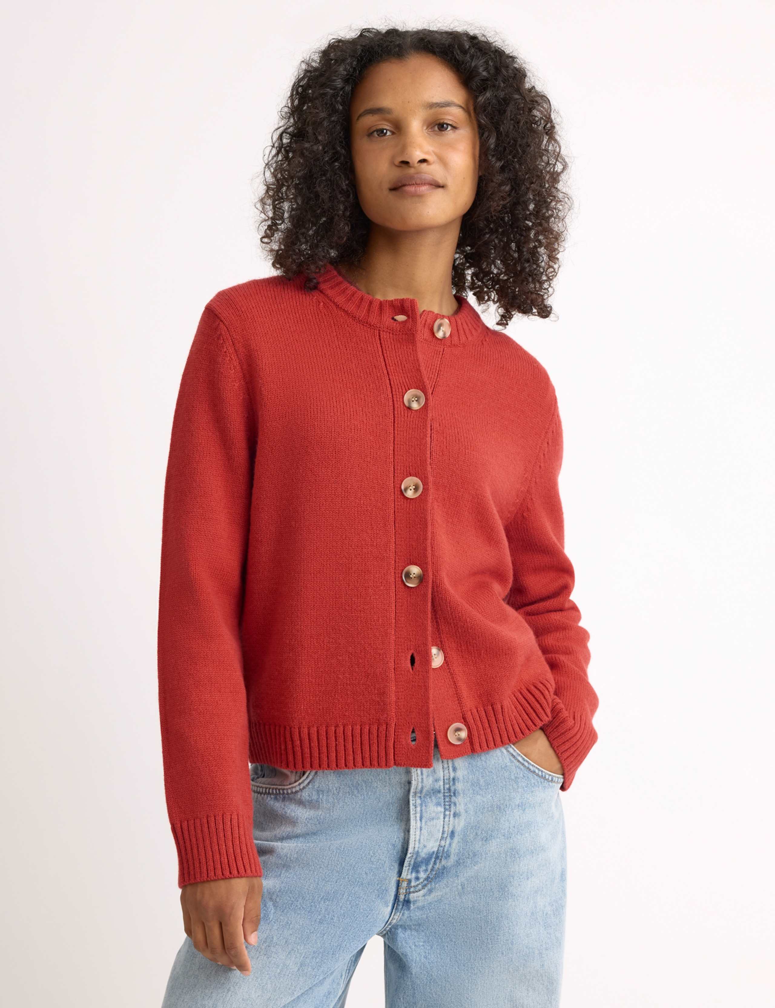 Crew Neck Button Front Cardigan with Wool 1 of 4