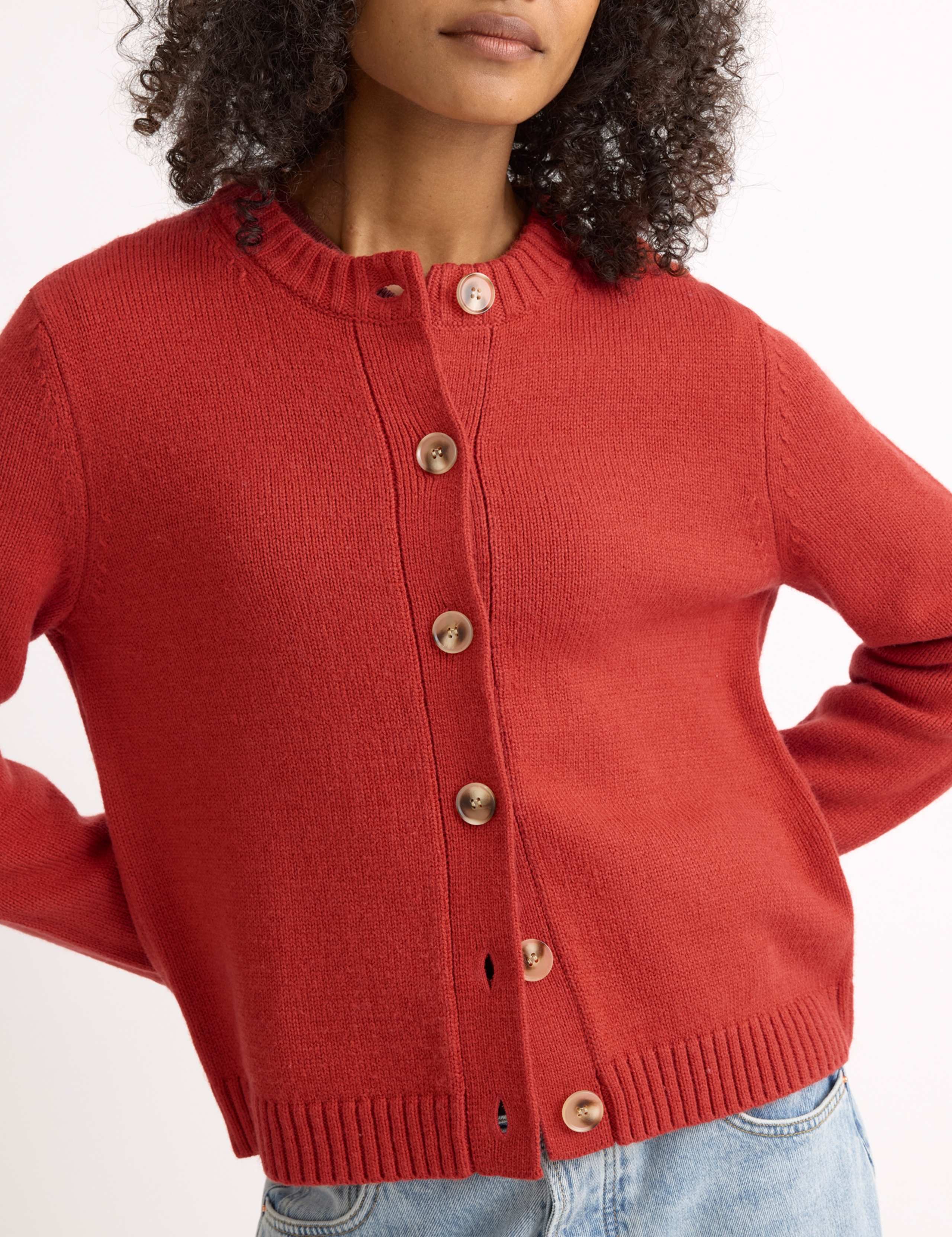 Crew Neck Button Front Cardigan with Wool 3 of 4
