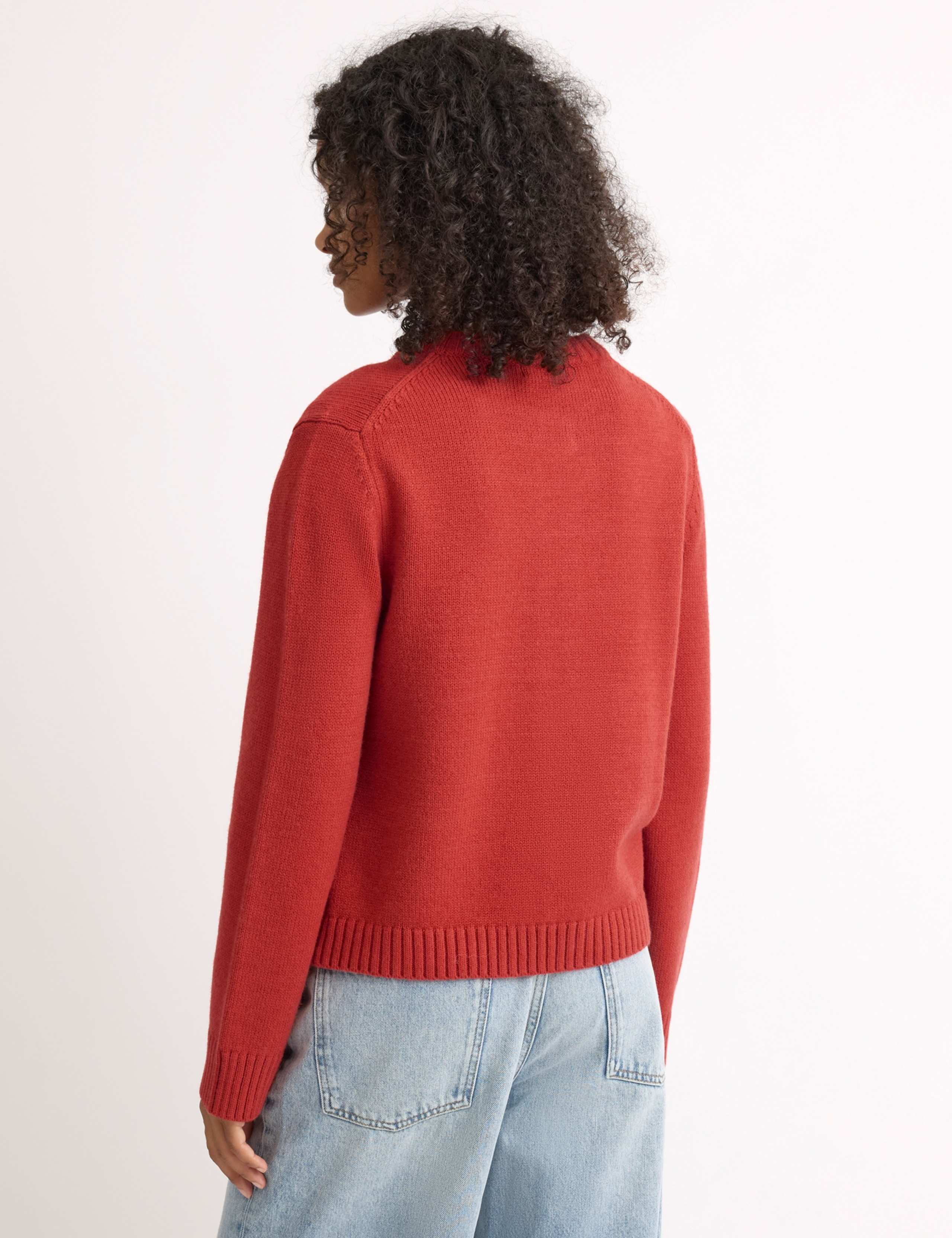 Crew Neck Button Front Cardigan with Wool 4 of 4