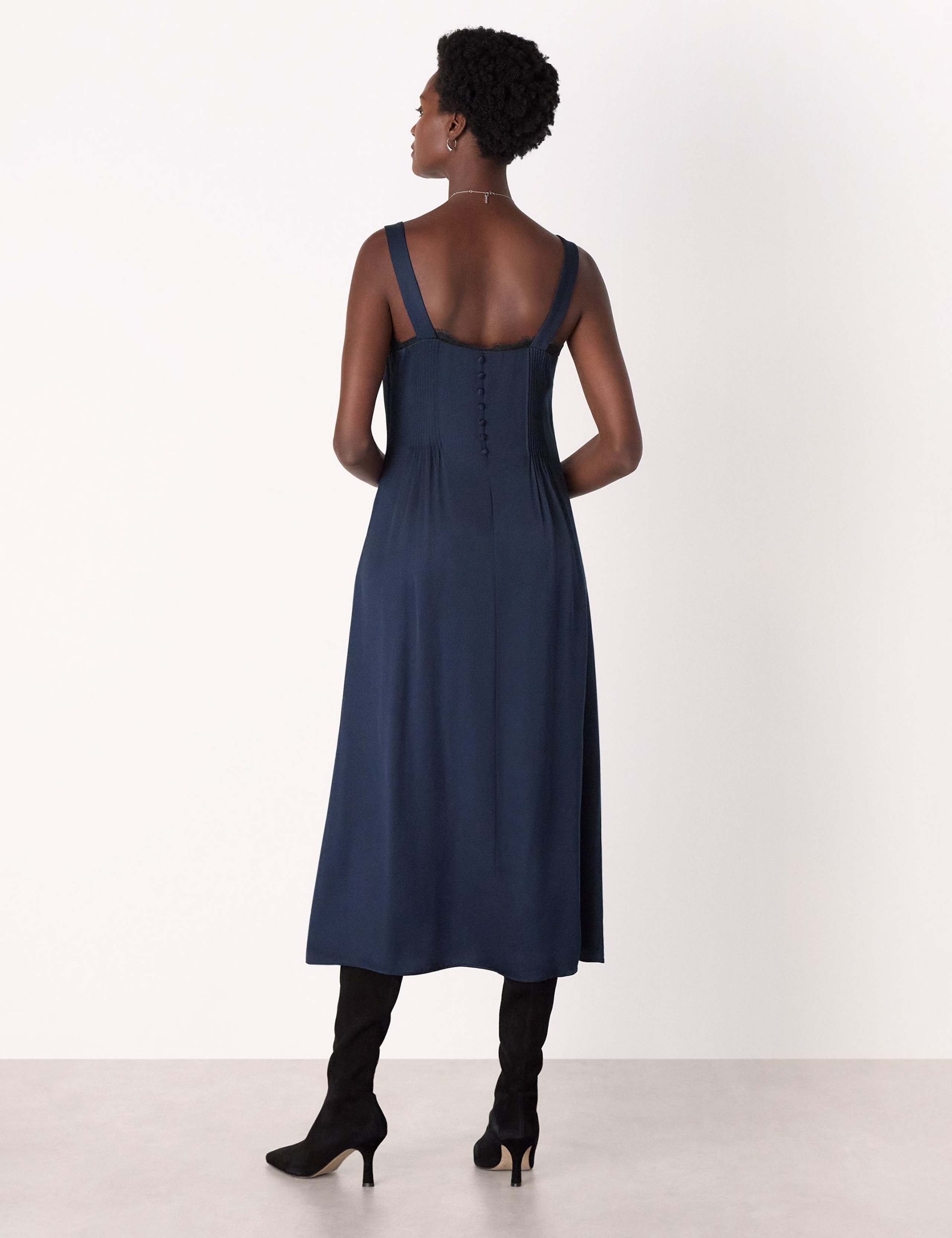 Crepe Lace Insert V-Neck Midi Cami Slip Dress 3 of 4