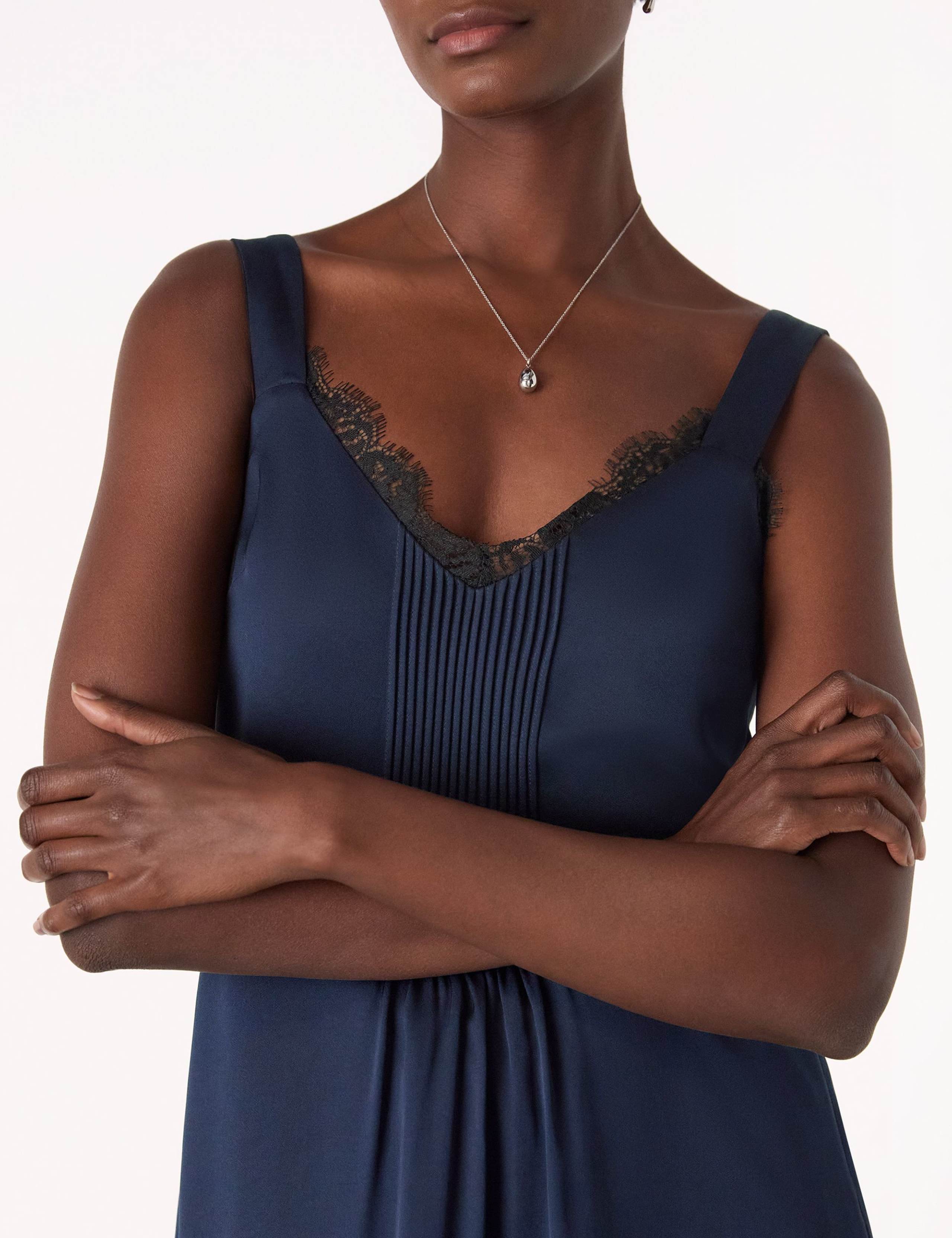 Crepe Lace Insert V-Neck Midi Cami Slip Dress 4 of 4