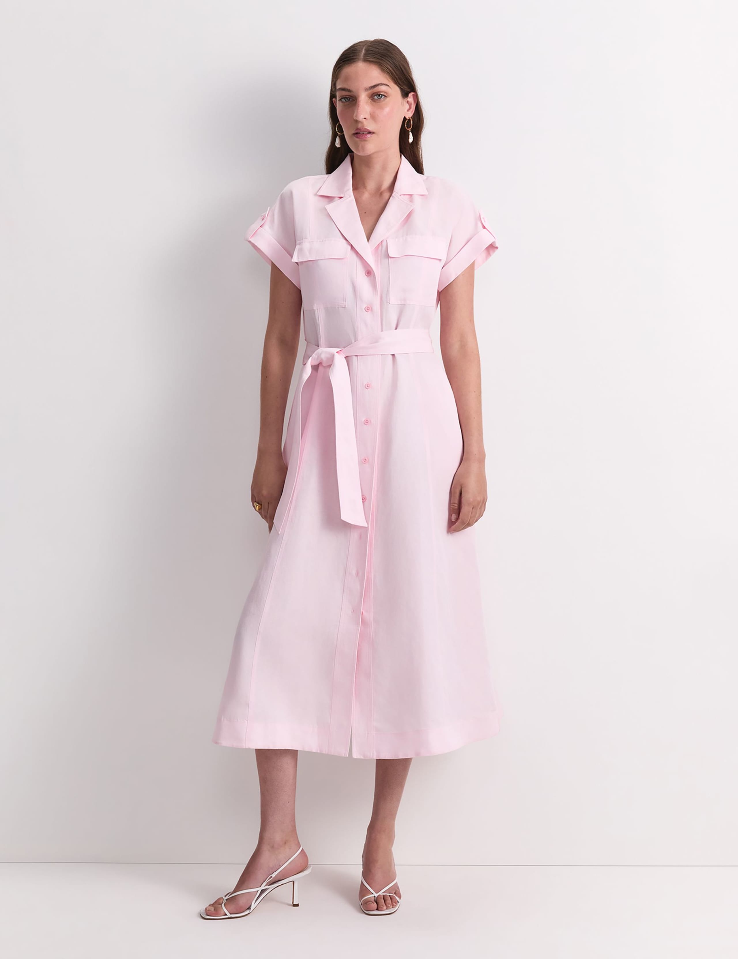 Lyocell Rich Belted Midi Shirt Dress 1 of 5