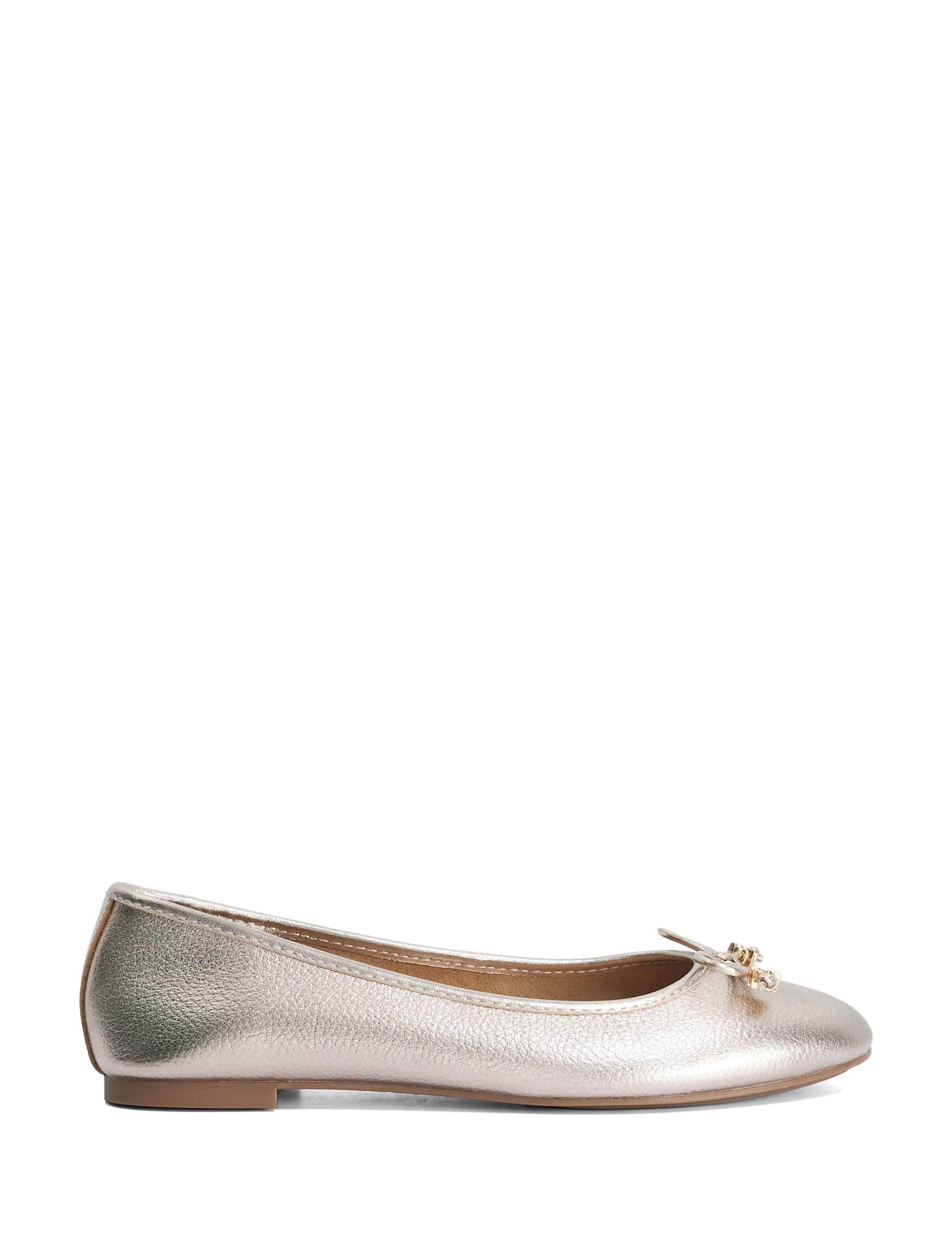 Wide Fit Charm Trim Leather Ballet Pumps 1 of 5