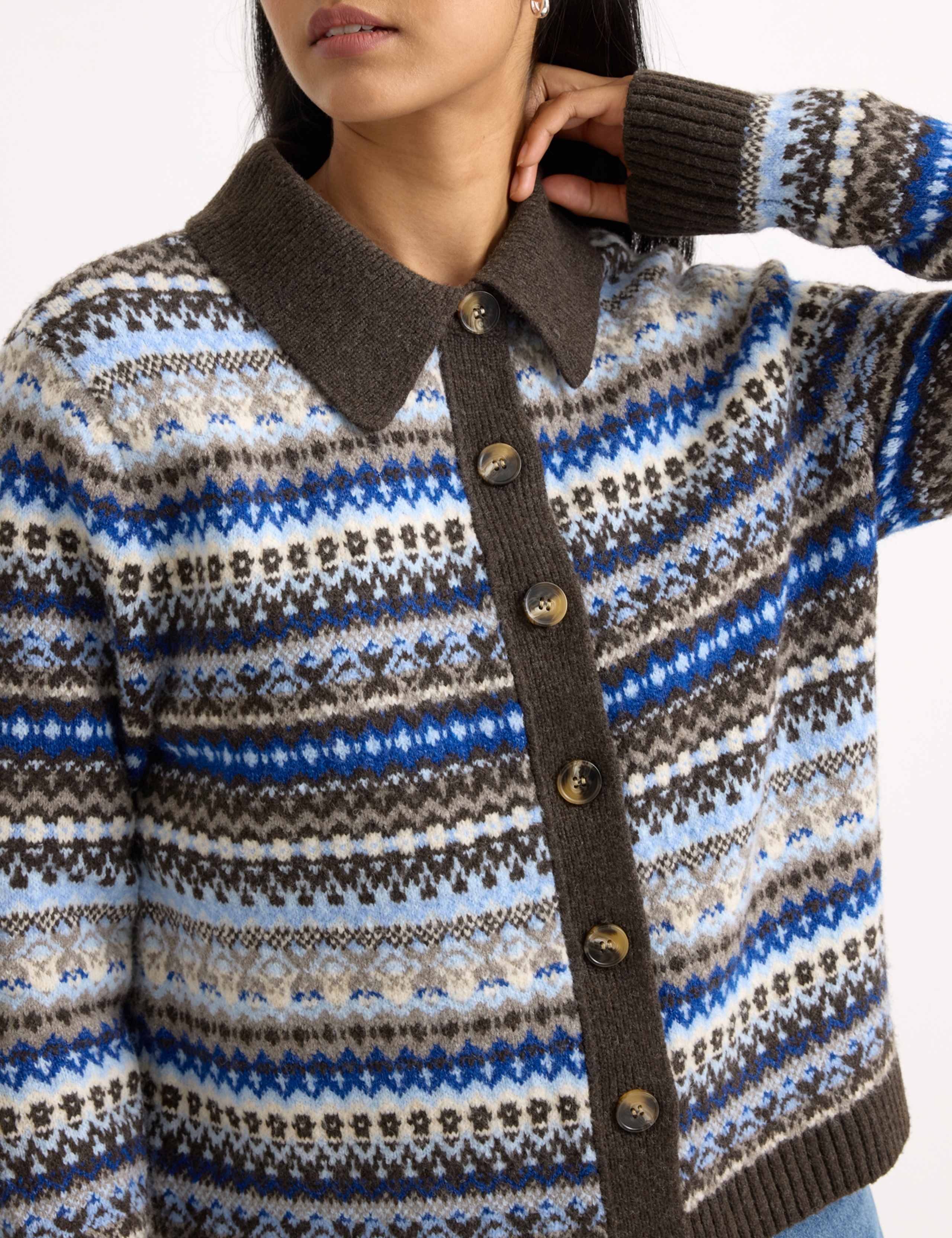 Fair Isle Collared Cardigan with Wool 4 of 4